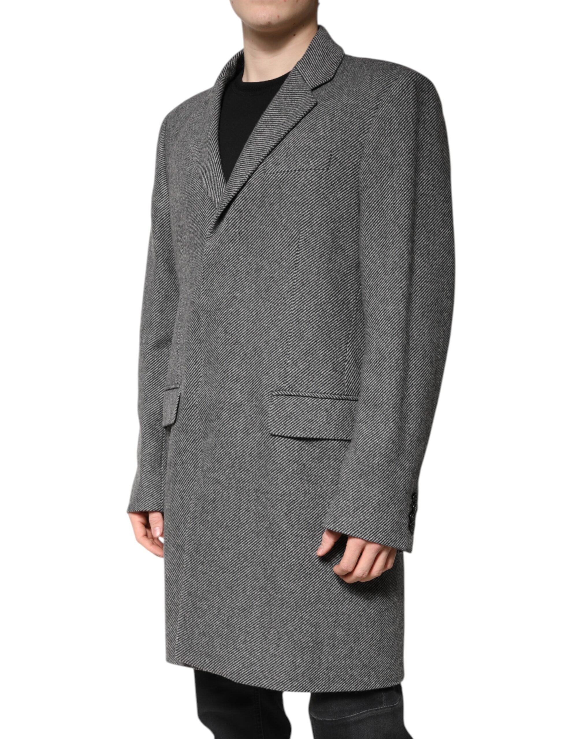 Dolce & Gabbana Gray Wool Single Breasted Trench Coat Jacket