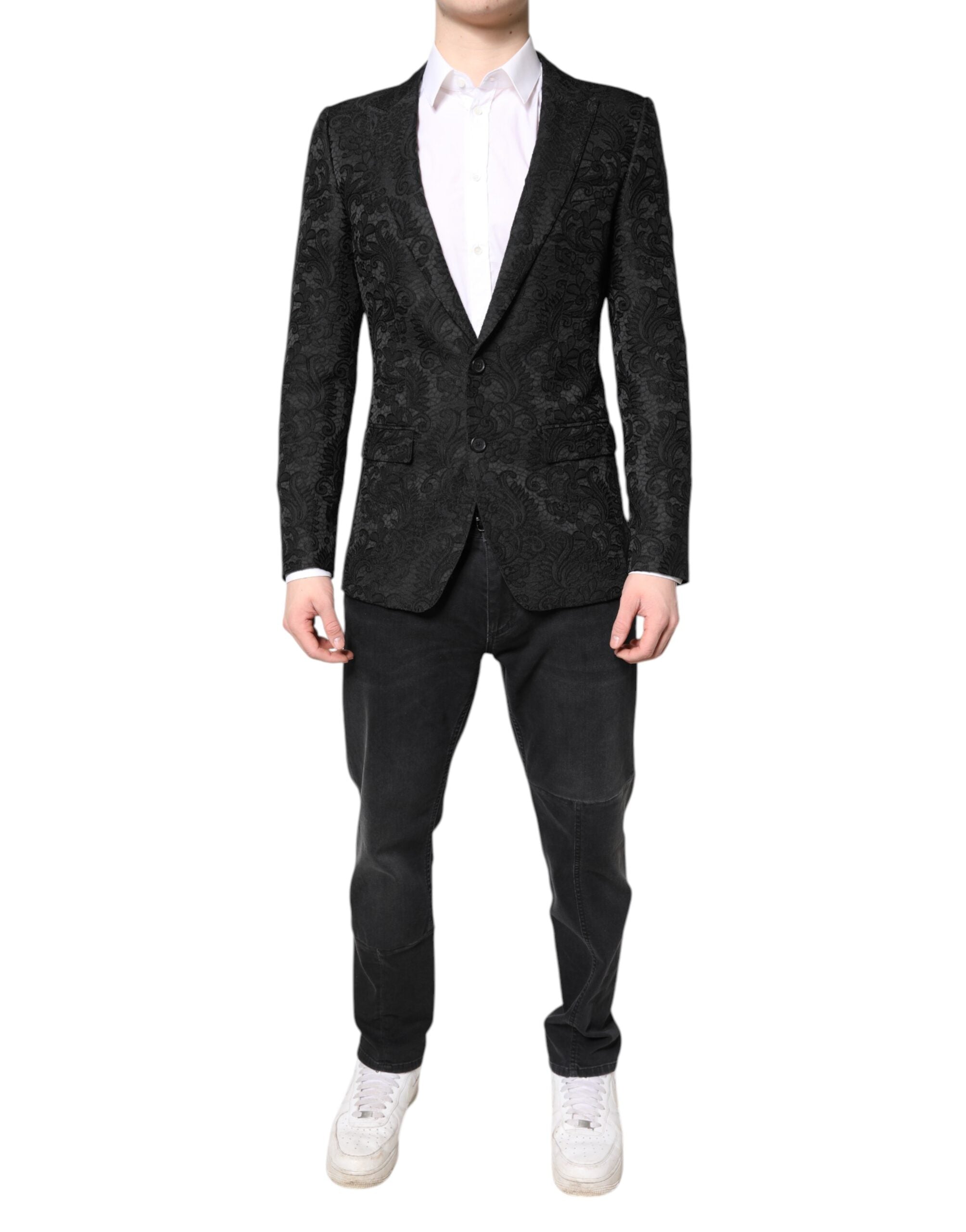Dolce & Gabbana Black Floral Jacquard Coat Jacket Blazer