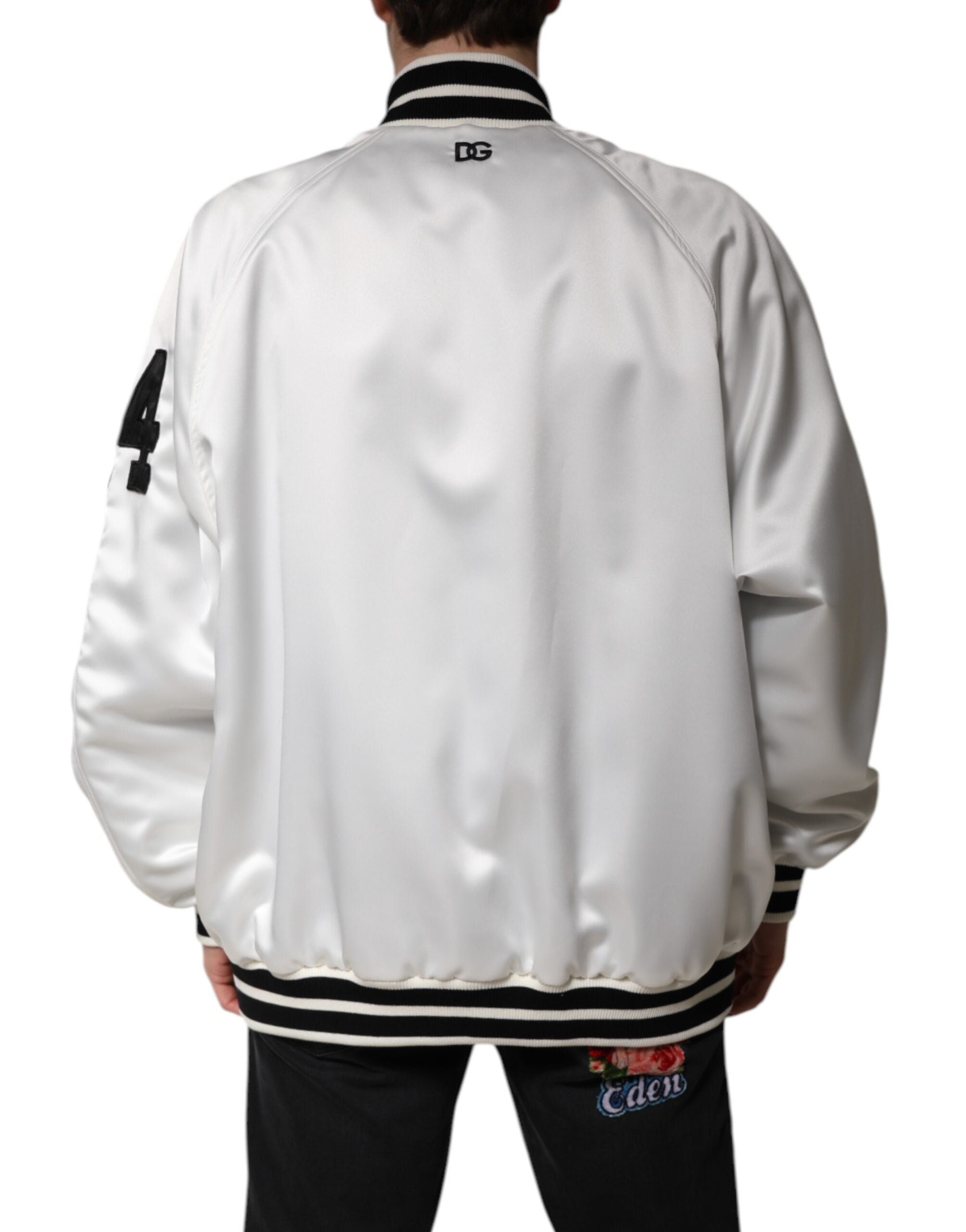 Dolce & Gabbana White DG Logo Polyester Jersey Bomber Jacket