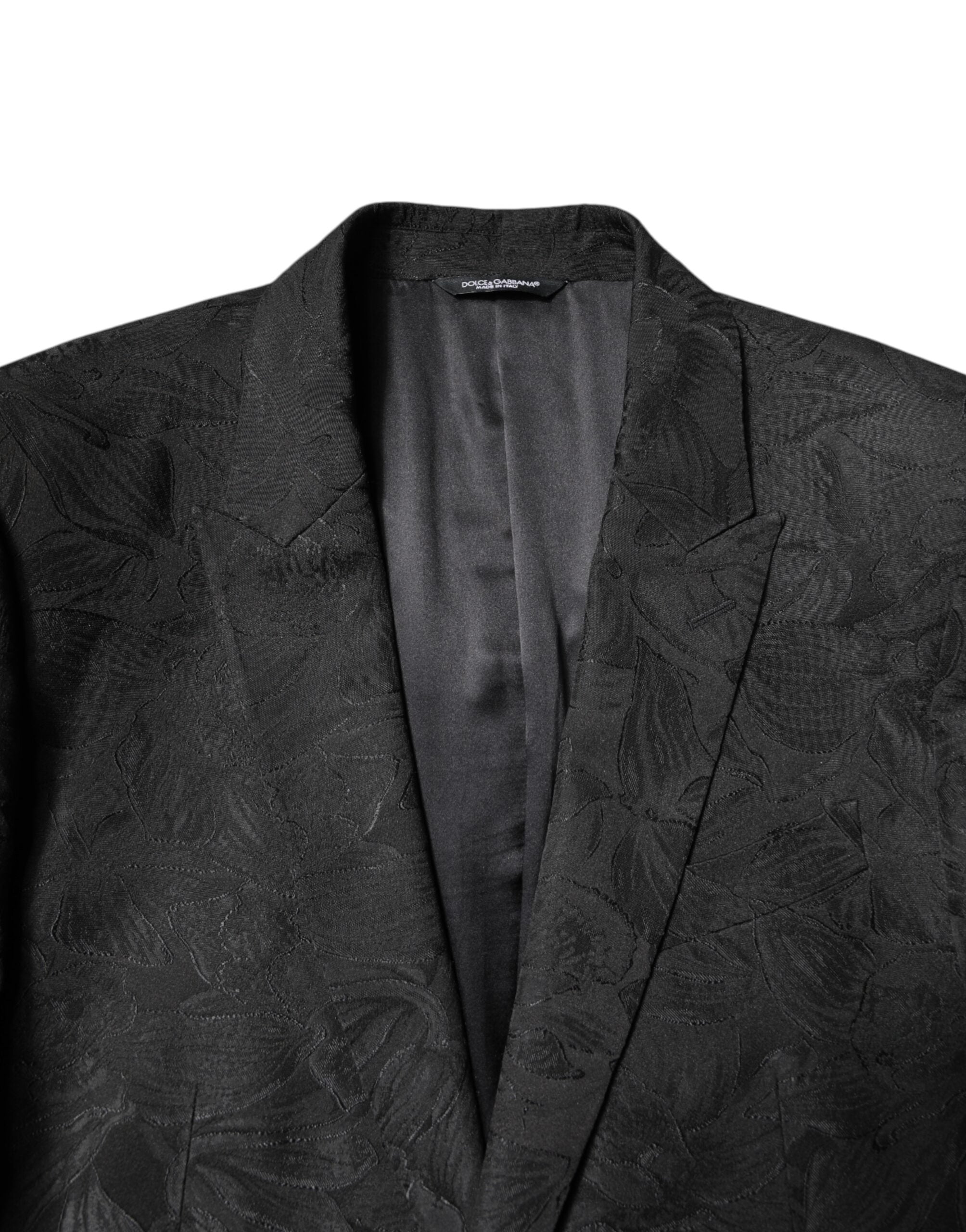 Dolce & Gabbana Black Polyester Floral Jacquard 2 Piece Suit