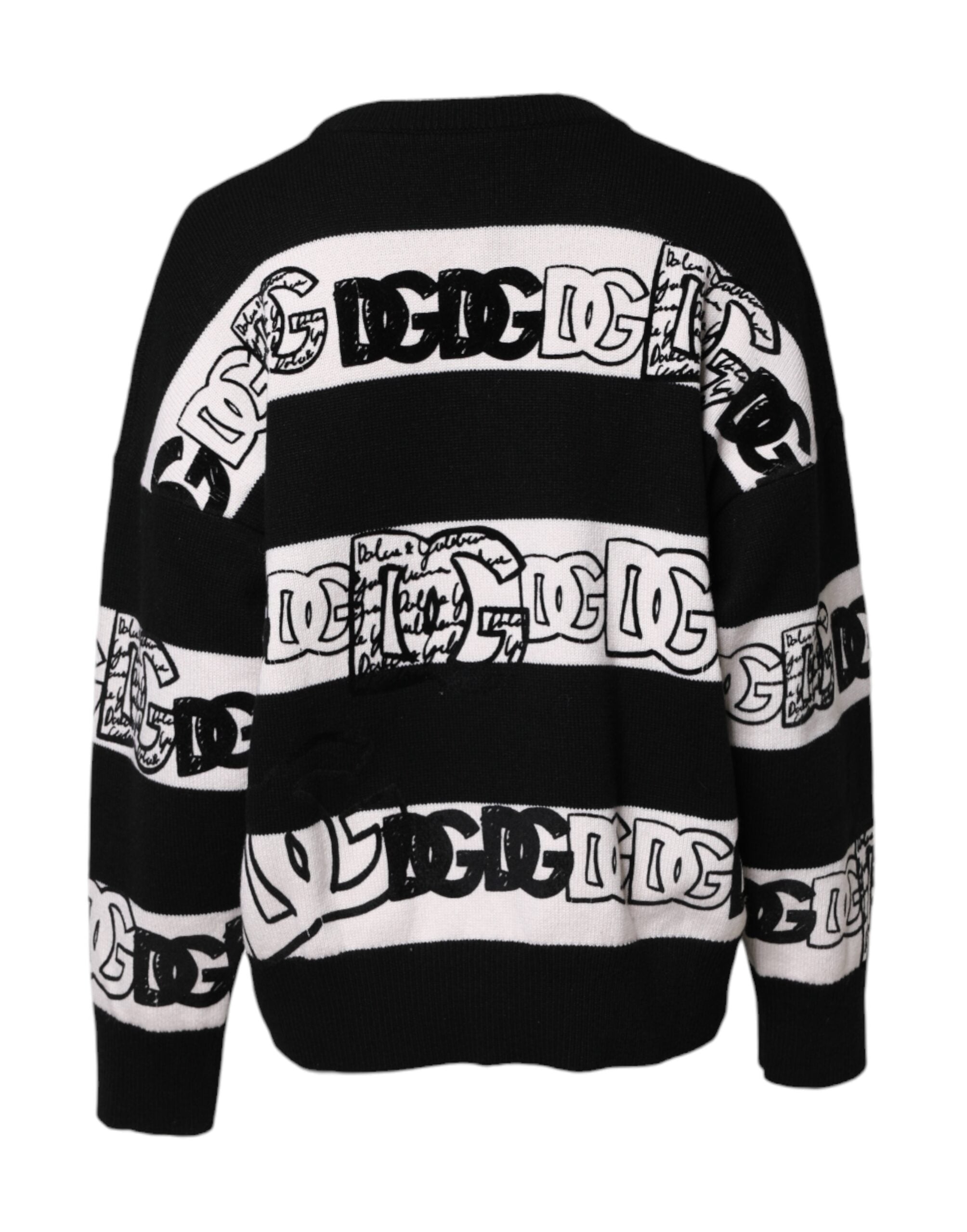 Dolce & Gabbana Black White Logo Print Wool Pullover Sweater