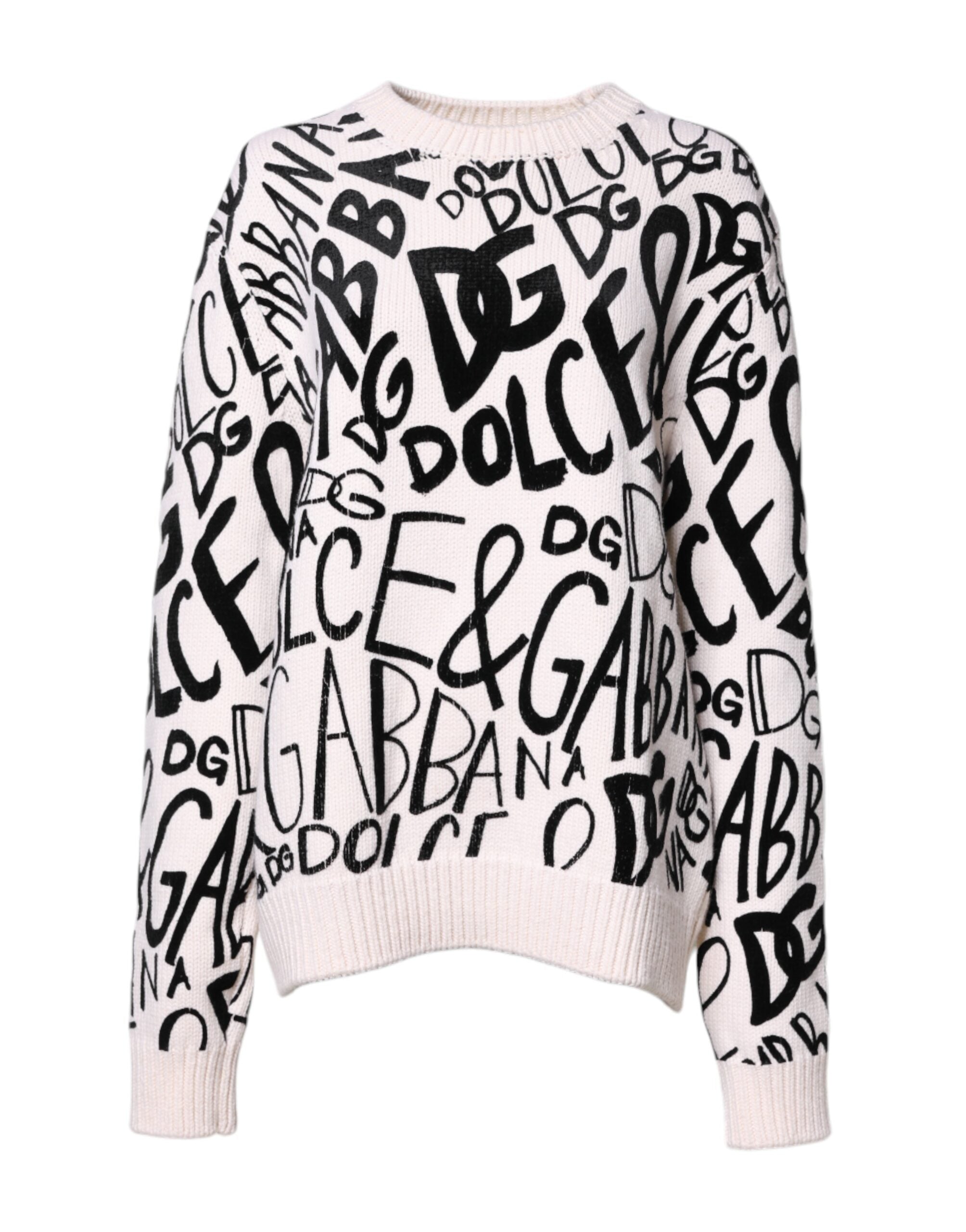 Dolce & Gabbana White Black Logo Print Women Pullover Sweater
