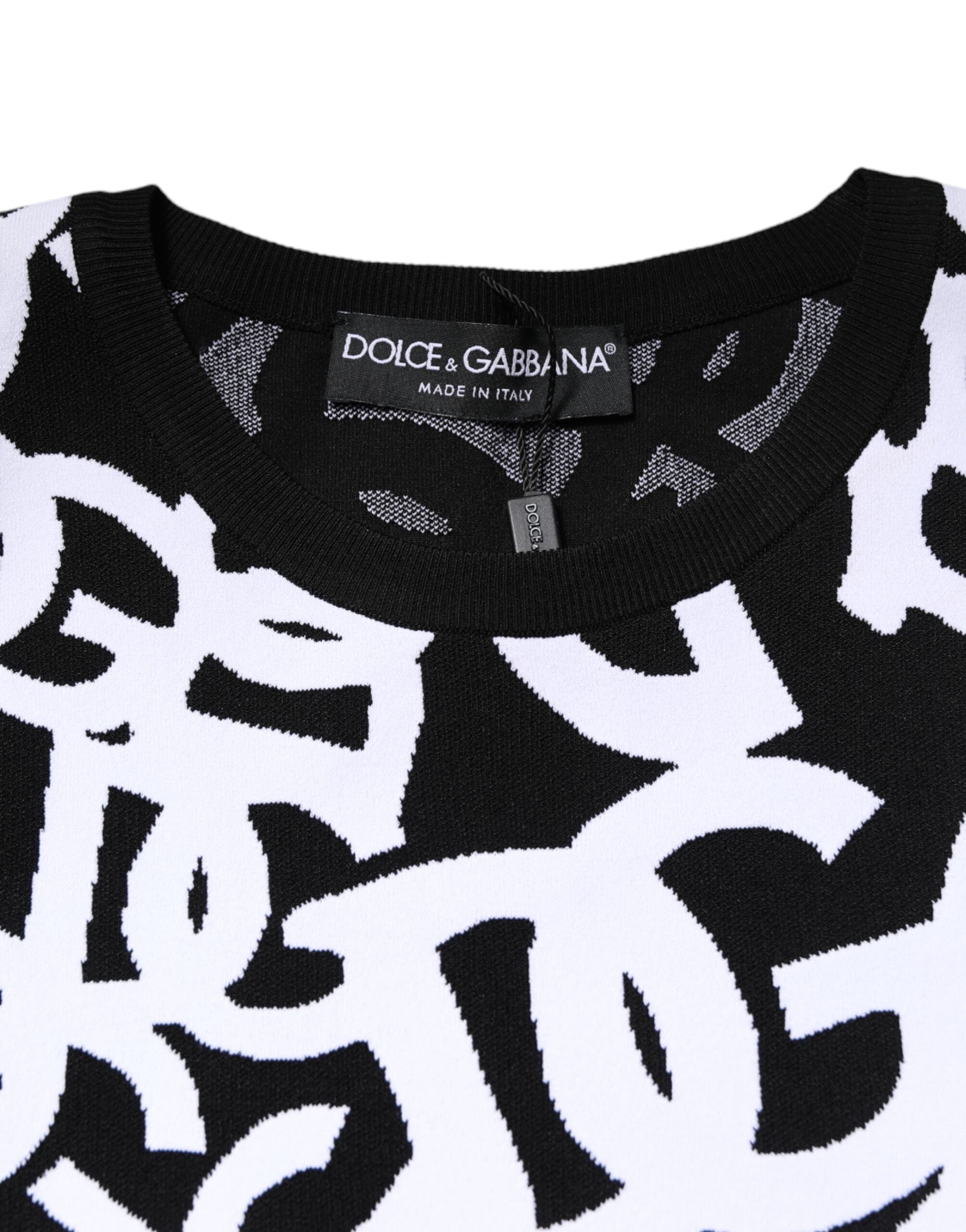 Dolce & Gabbana Black White Logo Print Women Pullover Sweater