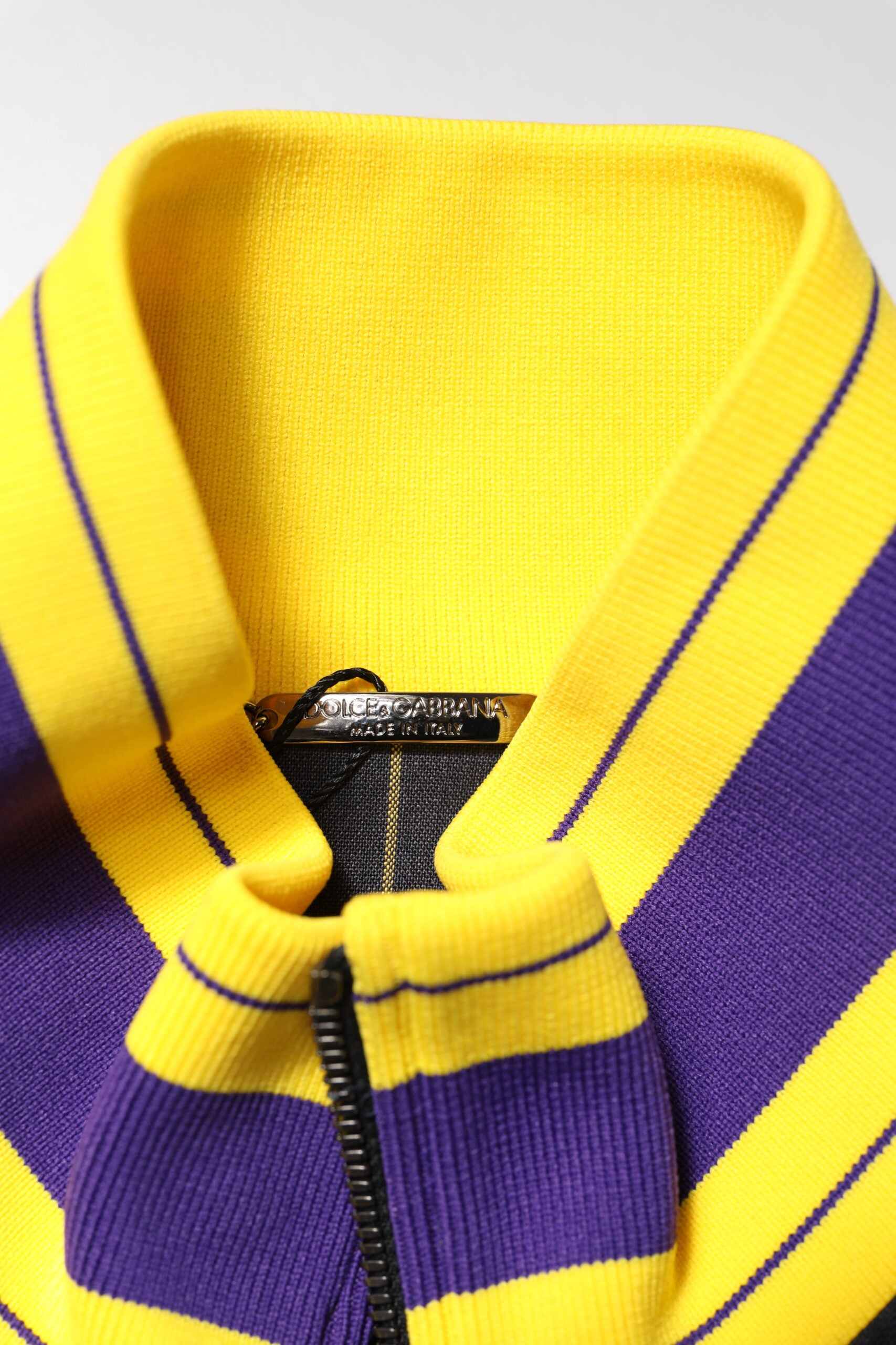 Dolce & Gabbana Black Striped Logo Full Zip Bomber Jacket