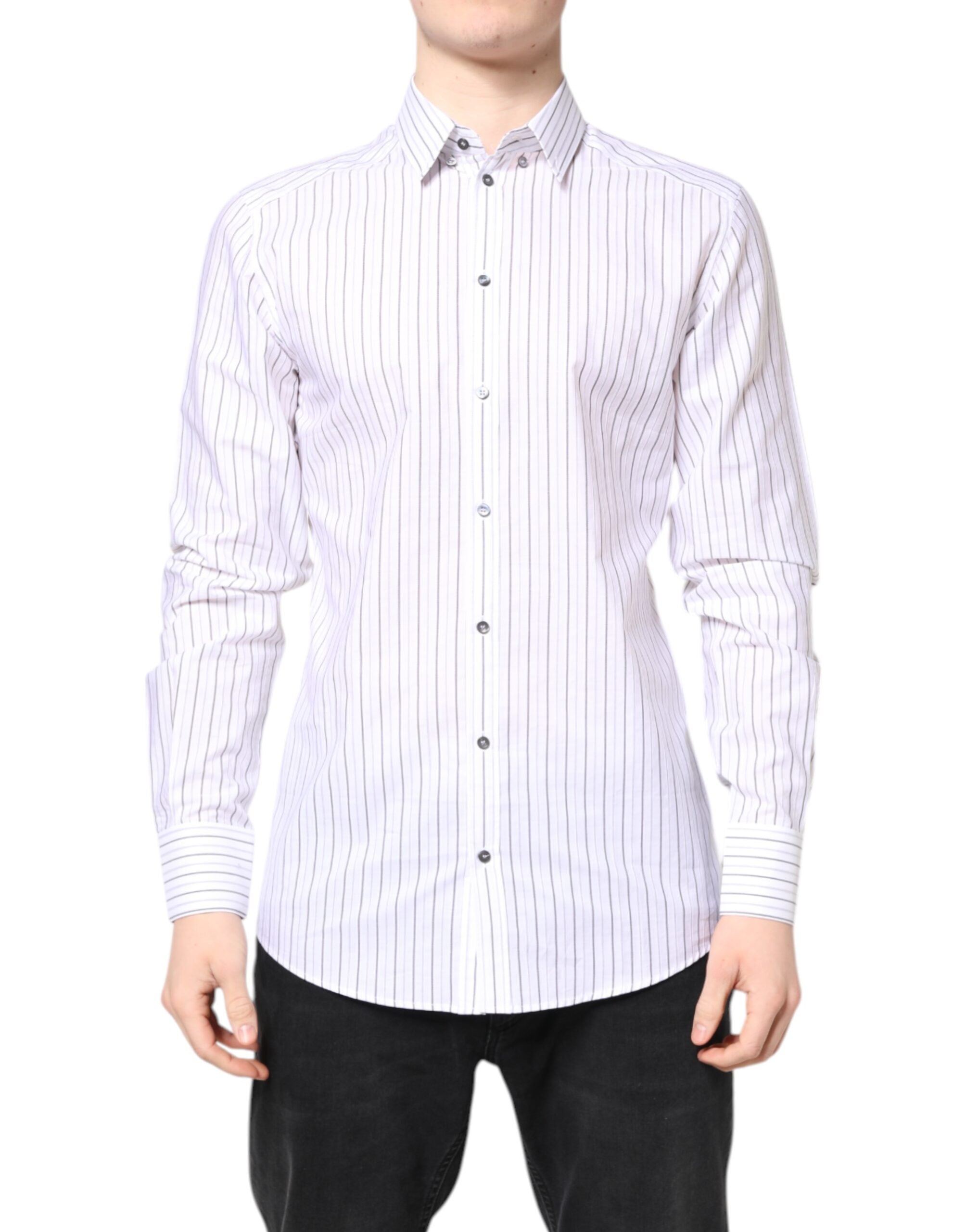Dolce & Gabbana White Stripes Cotton GOLD Formal Dress Shirt