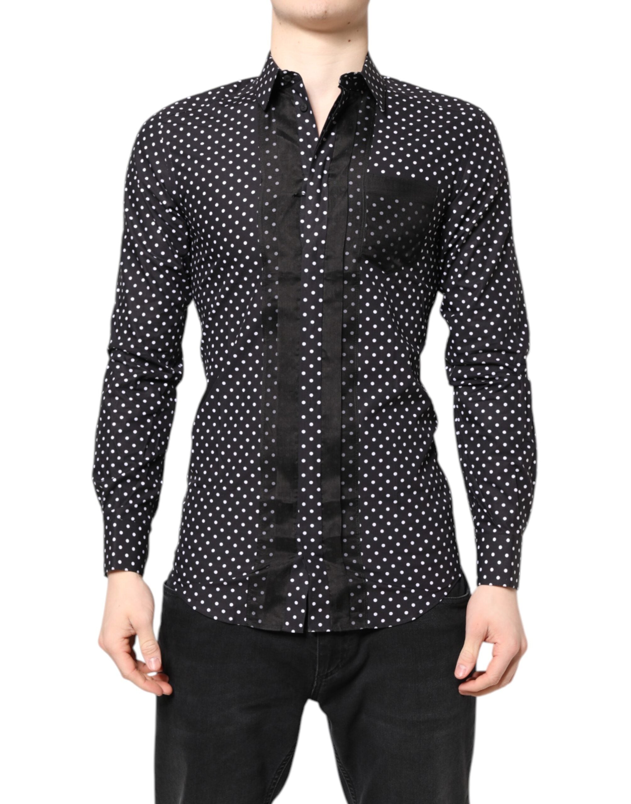 Dolce & Gabbana Black Polka Dot Long Sleeves Gold Formal Shirt