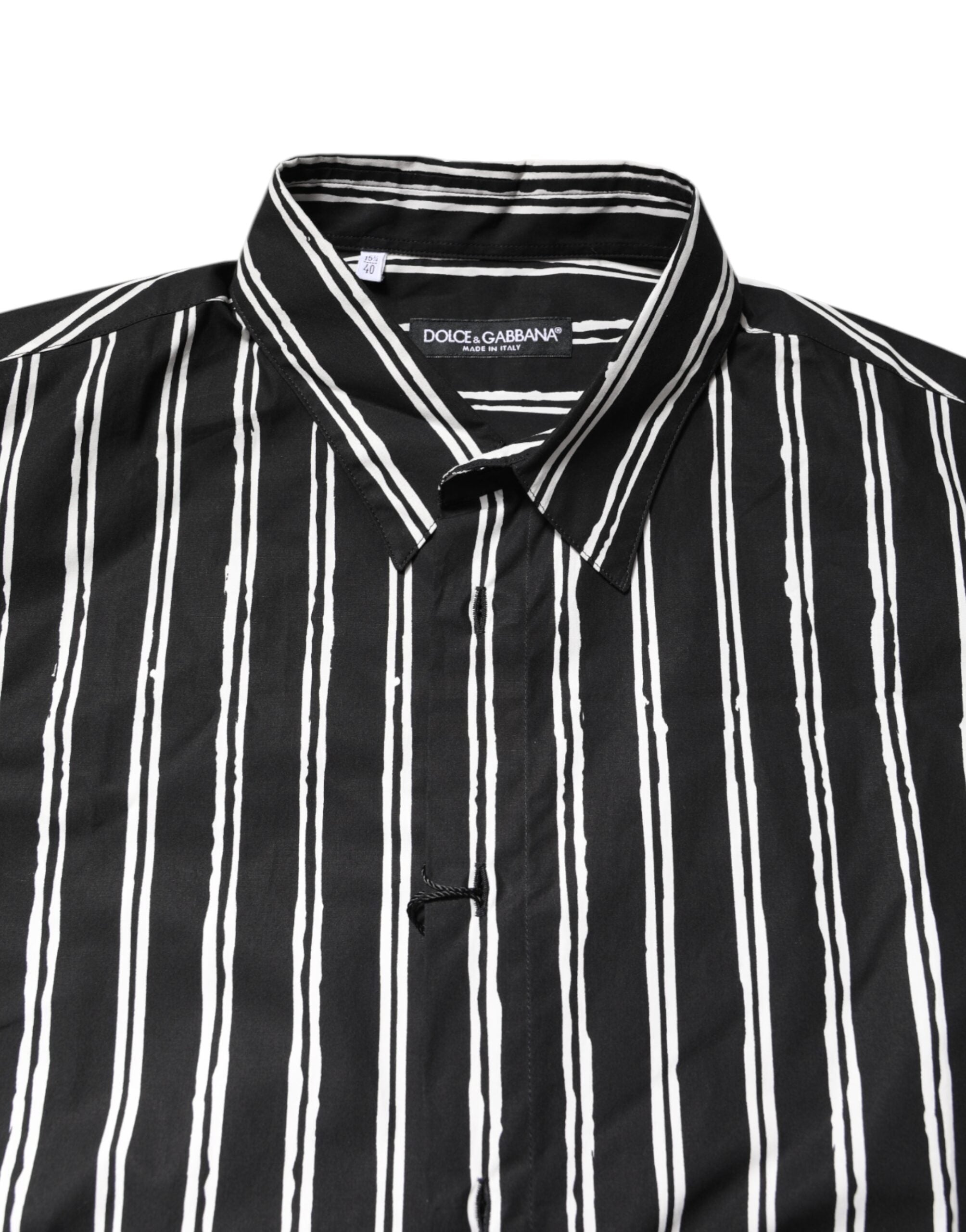 Dolce & Gabbana Black White Striped Cotton Dress Shirt