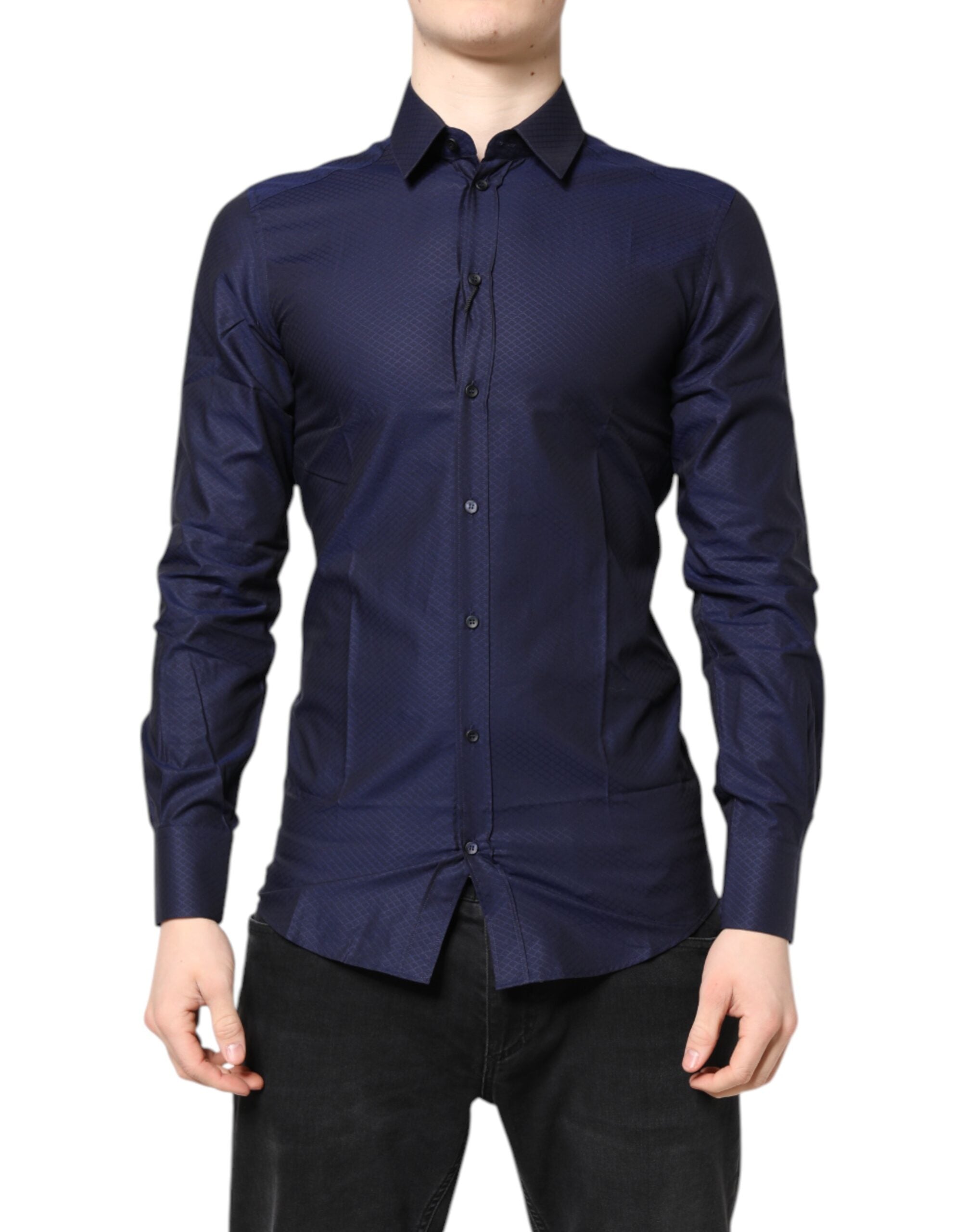 Dolce & Gabbana Blue GOLD Cotton Long Sleeves Men Dress Shirt