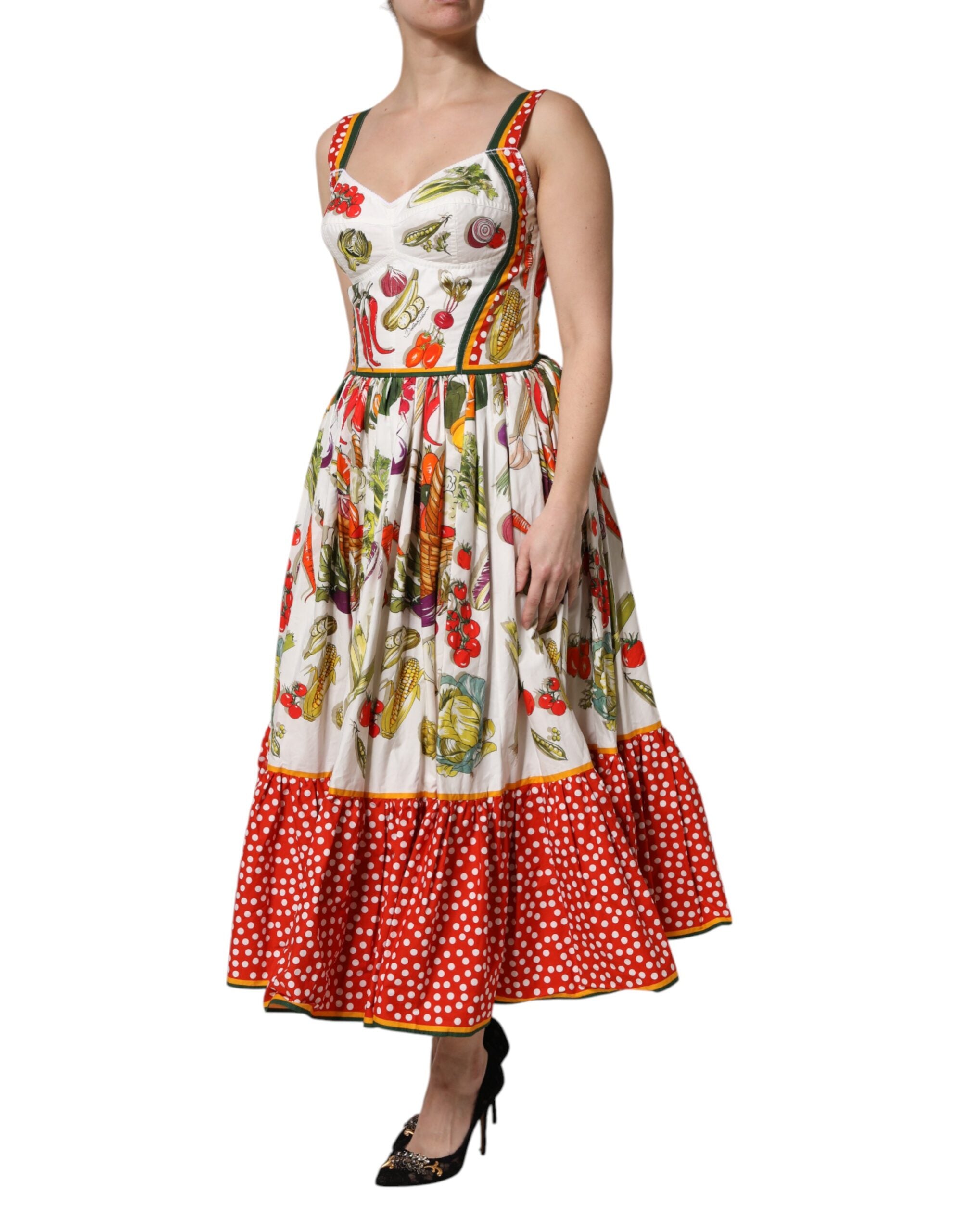 Dolce & Gabbana White Vegetables Sleeveless A-line Midi Dress