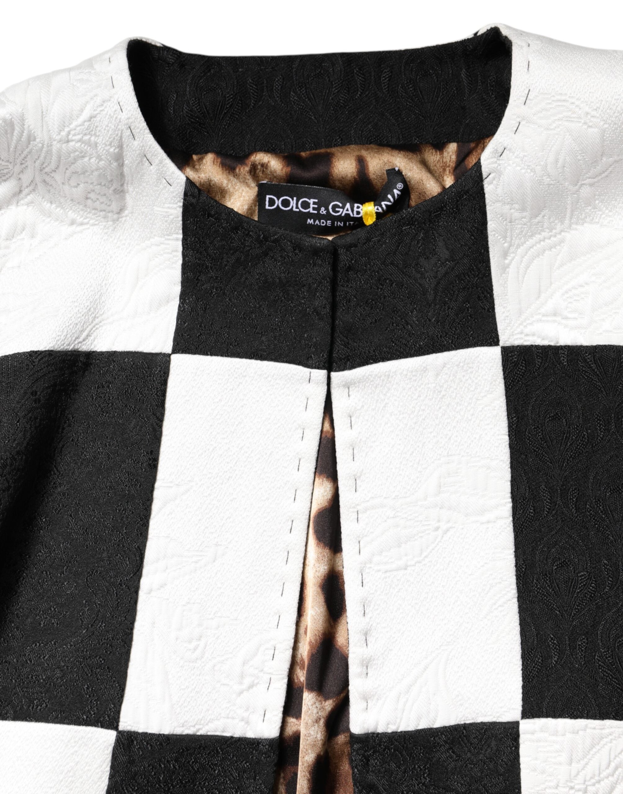 Dolce & Gabbana White Black Patchwork Jacquard Blazer Jacket