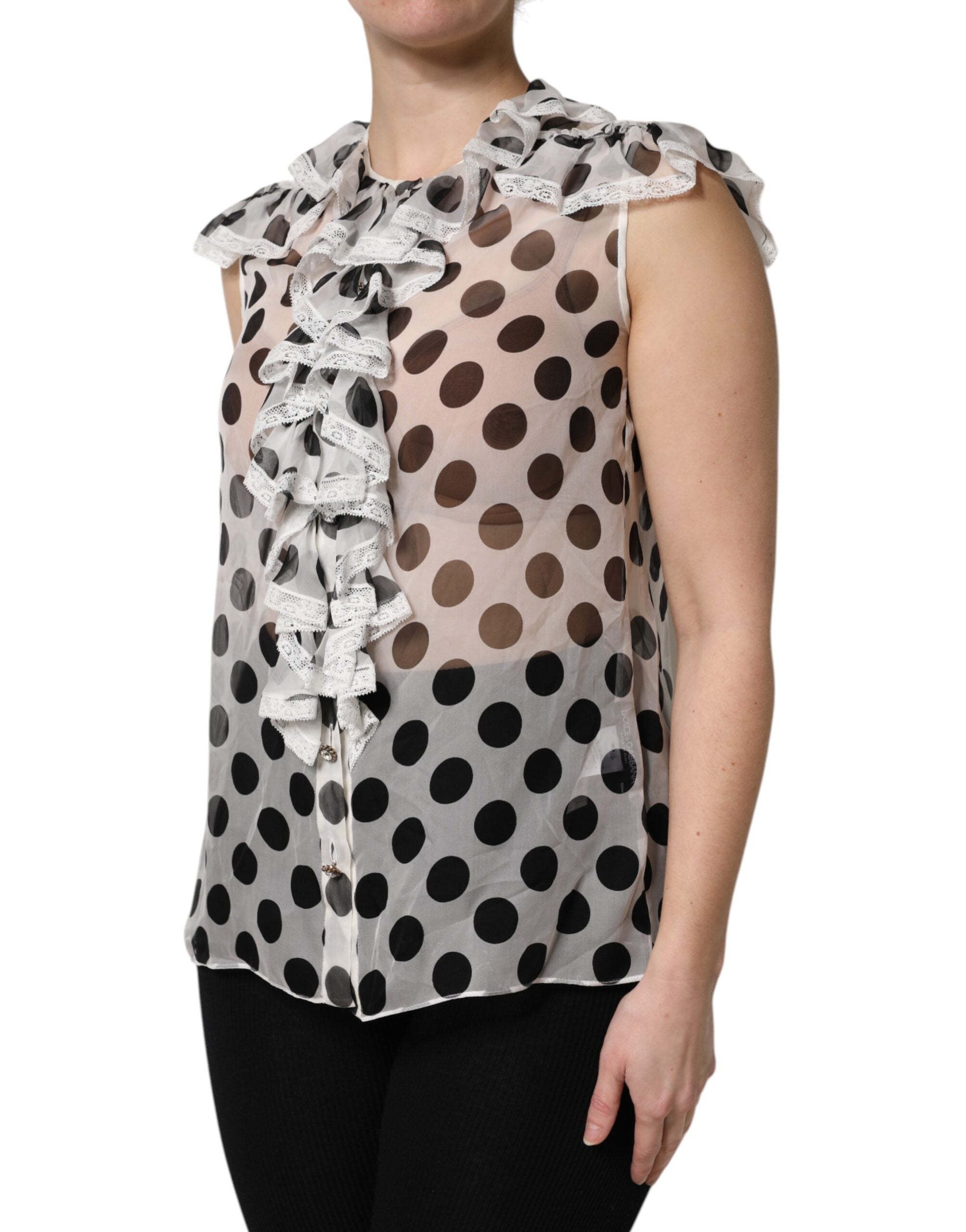 Dolce & Gabbana White Black Polka Dot Cotton Sleeveless Top