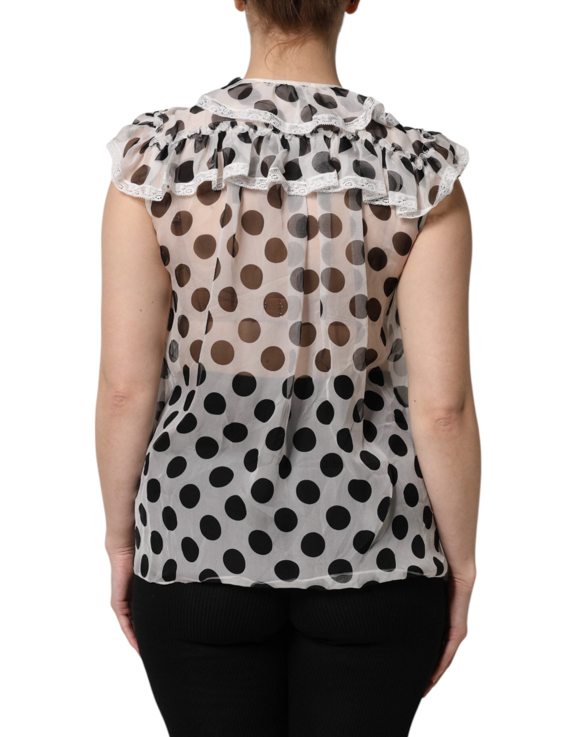 Dolce & Gabbana White Black Polka Dot Cotton Sleeveless Top