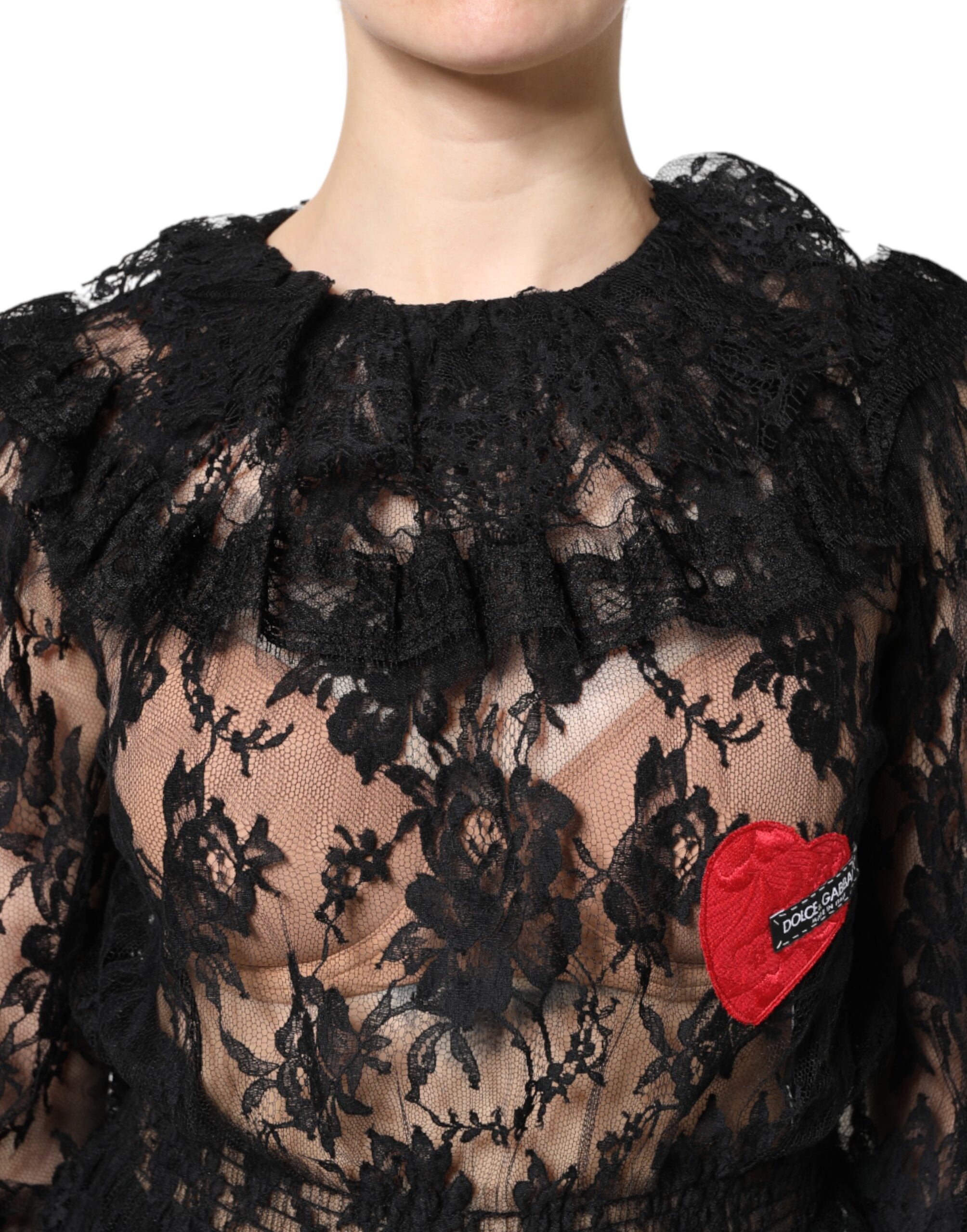 Dolce & Gabbana Black Cotton Floral Lace Women Blouse Top