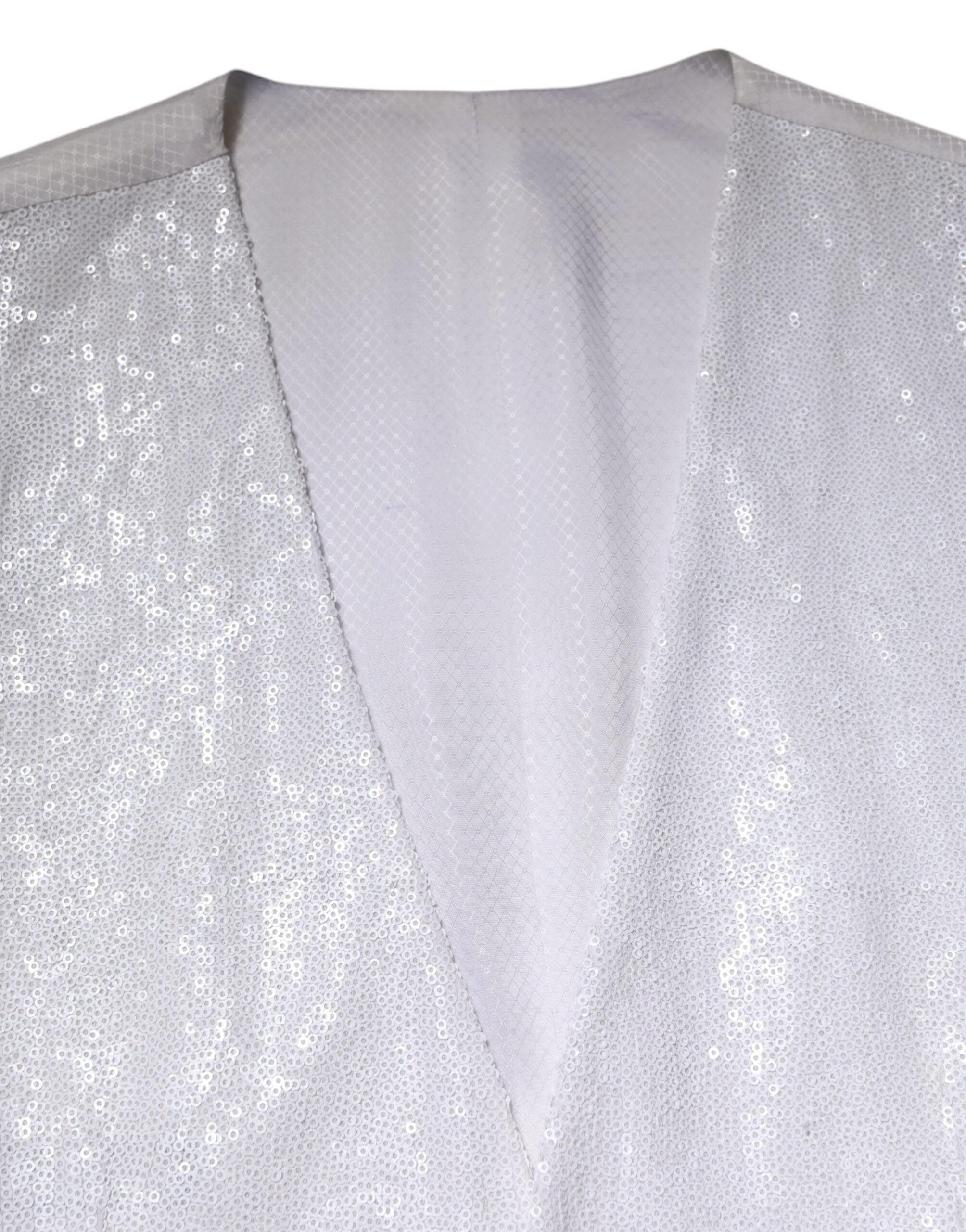 Dolce & Gabbana White Sequined Dress Formal Waistcoat Vest