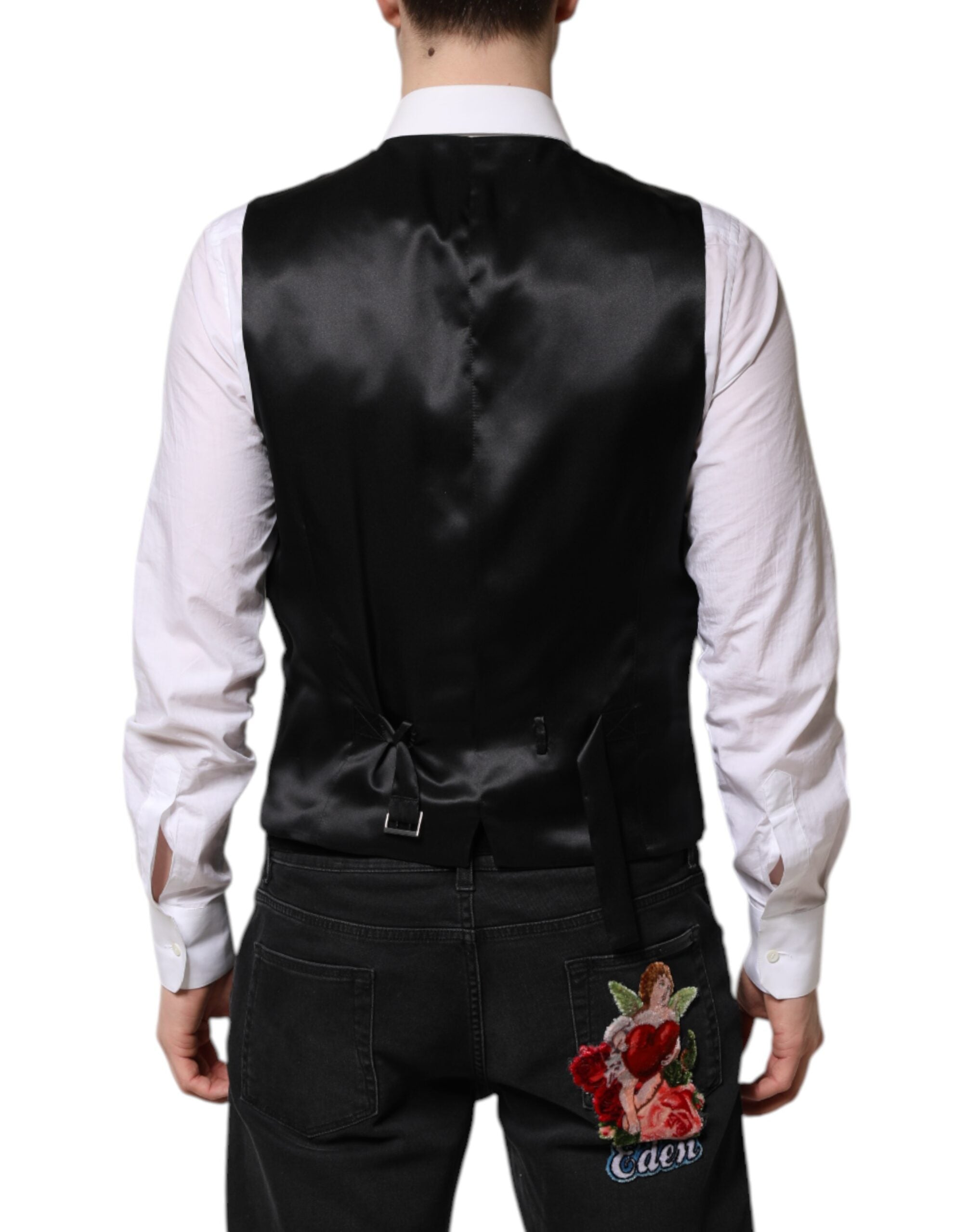 Dolce & Gabbana Black Gold Jacquard Formal Men Waistcoat Vest