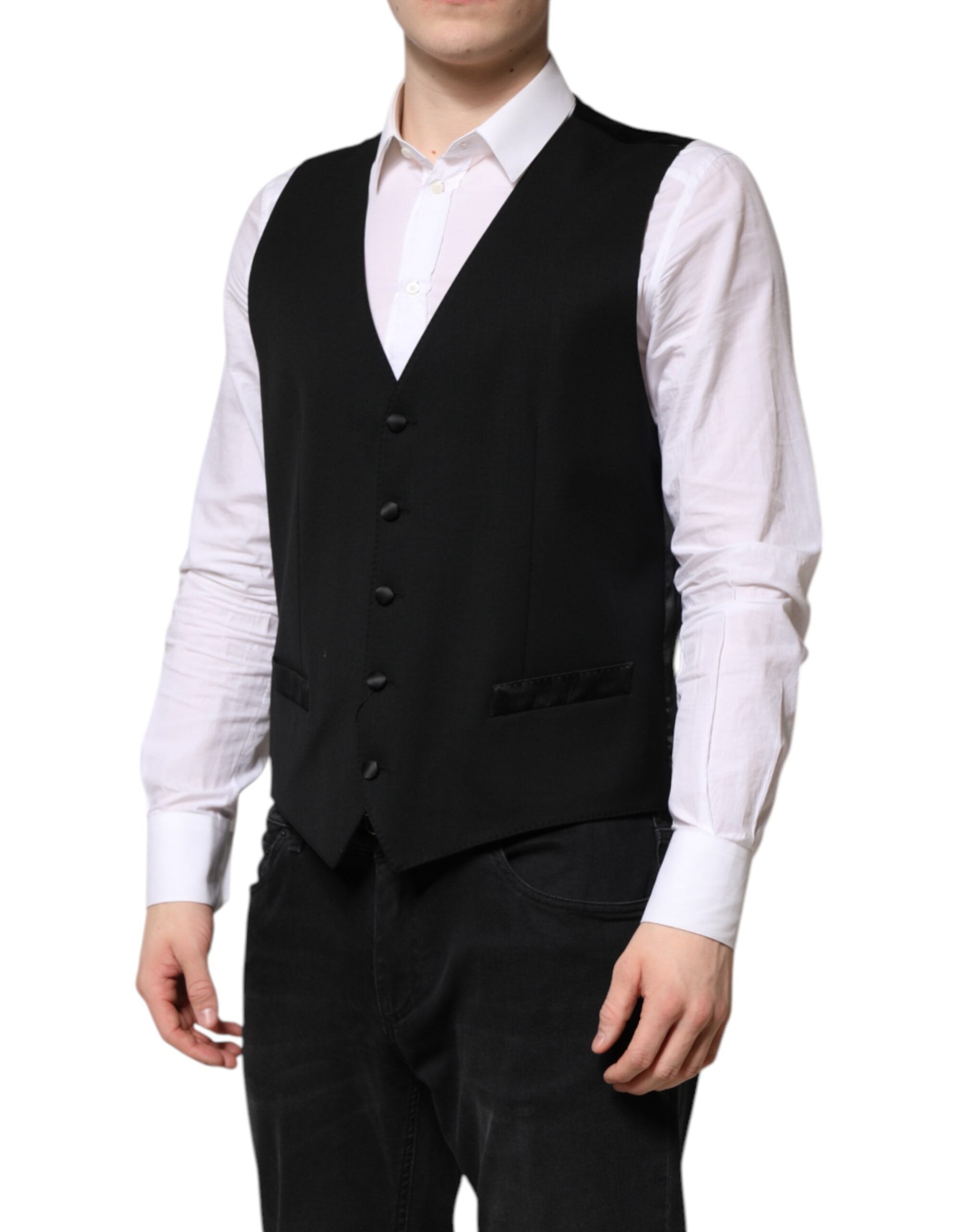 Dolce & Gabbana Black Wool Dress Formal Men Waistcoat Vest