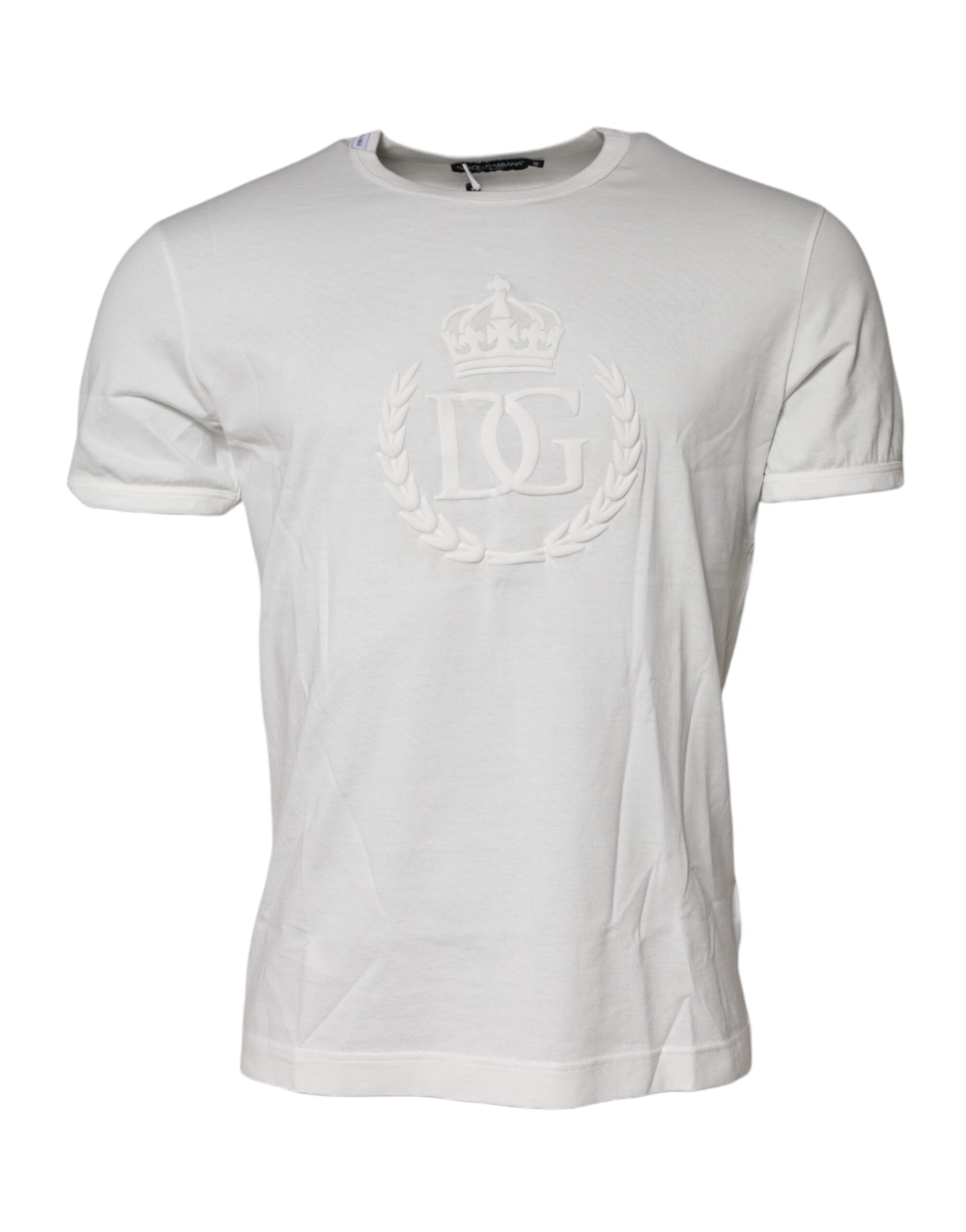 Dolce & Gabbana White Cotton DG Crown Embossed T-shirt