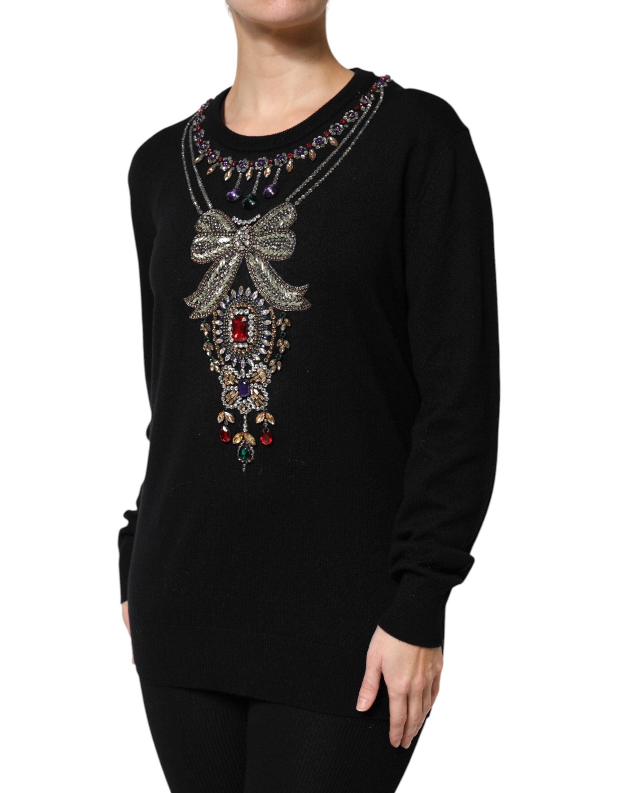 Dolce & Gabbana Black Cashmere Crystal Embellished Sweater