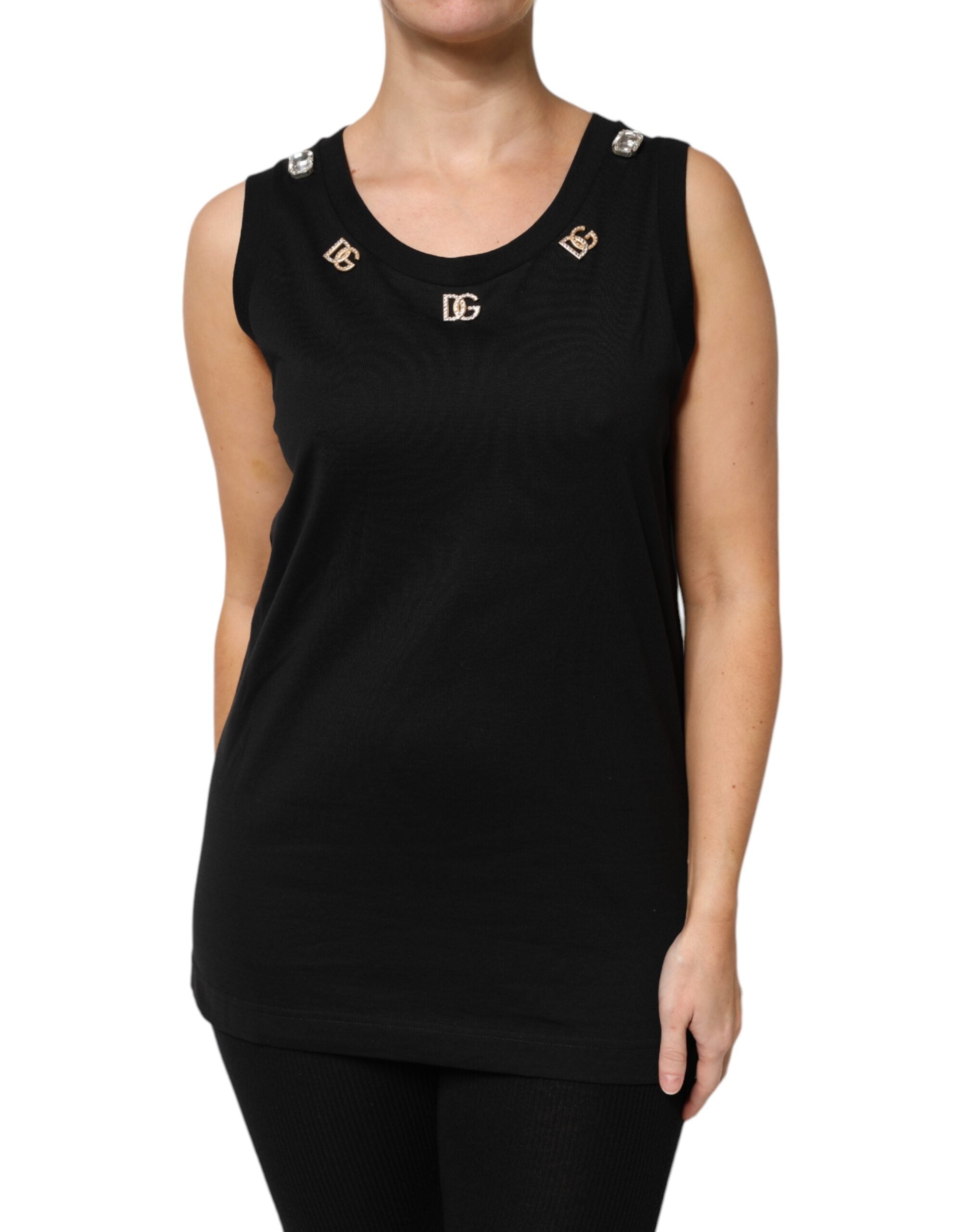 Dolce & Gabbana Black DG Embellished Sleeveless Tank Top