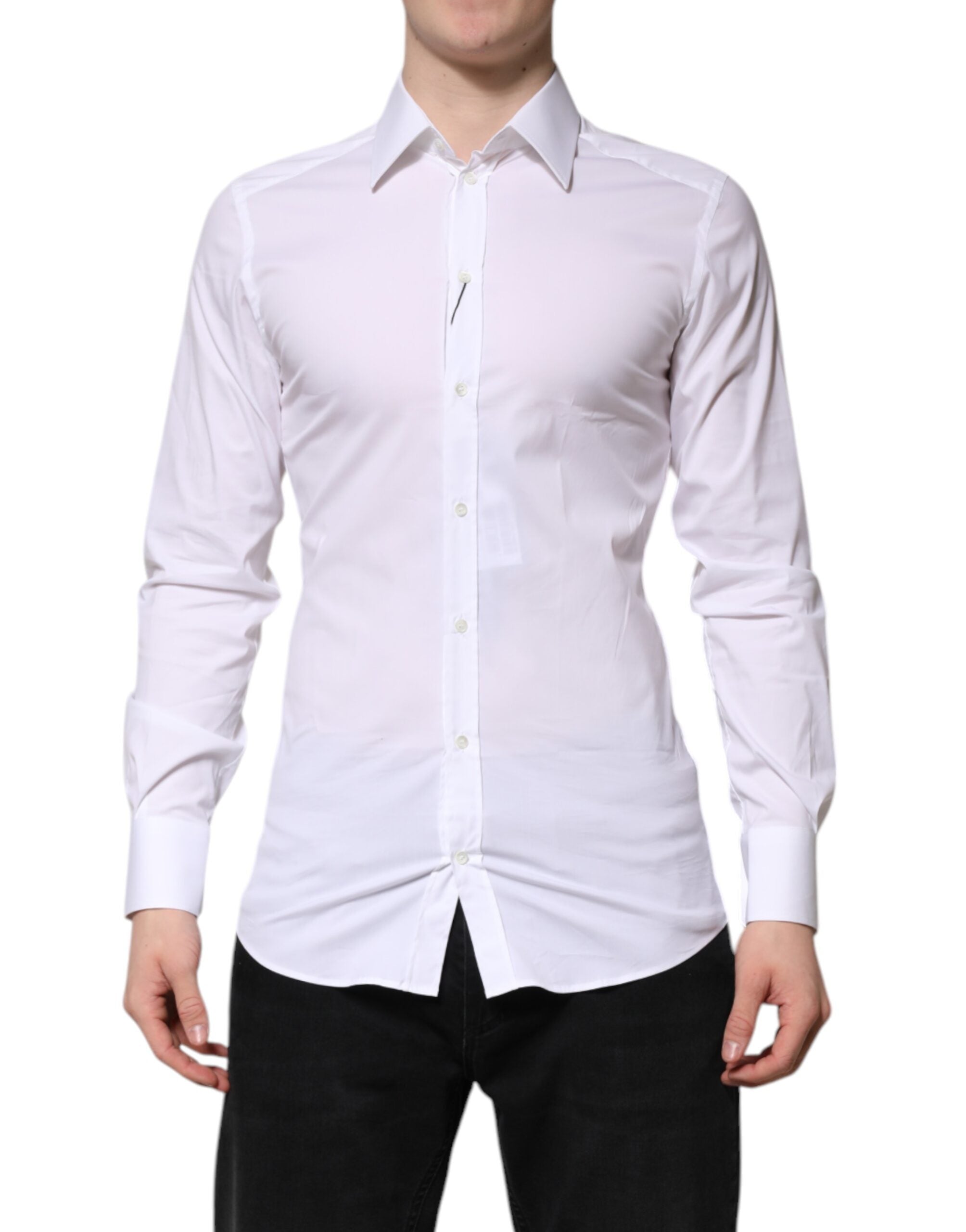 Dolce & Gabbana White Cotton GOLD Long Sleeves Formal Shirt