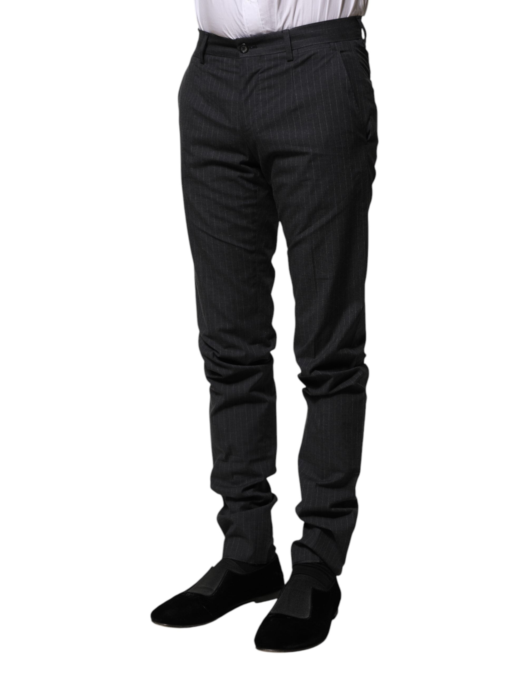 Dolce & Gabbana Gray Striped Cotton Formal Pants