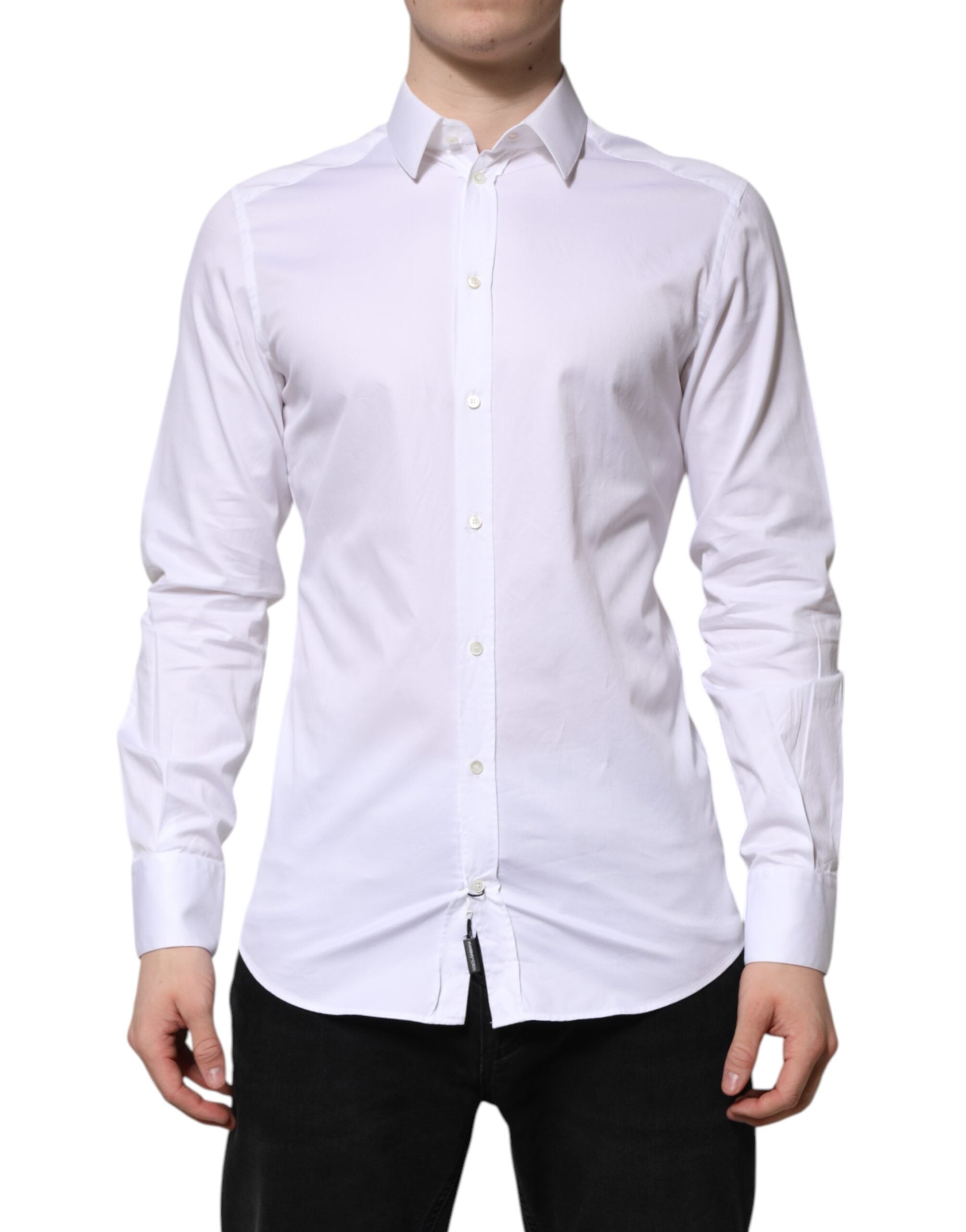 Dolce & Gabbana White Cotton GOLD Long Sleeve Men Dress Shirt