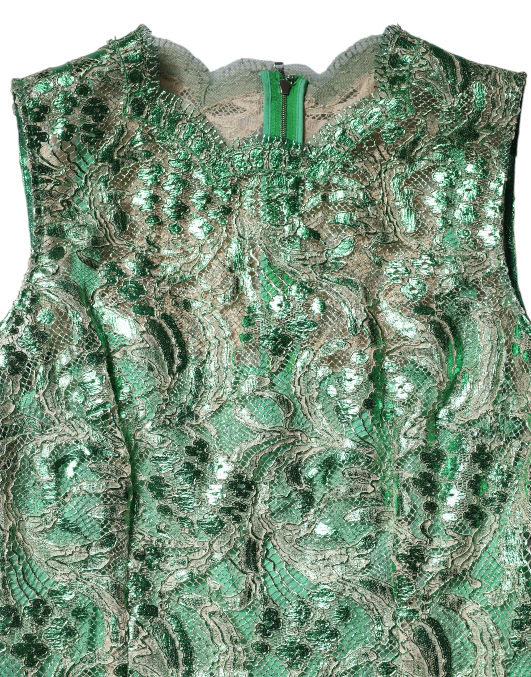 Dolce & Gabbana Green Cotton Floral Lace Sheath Midi Dress