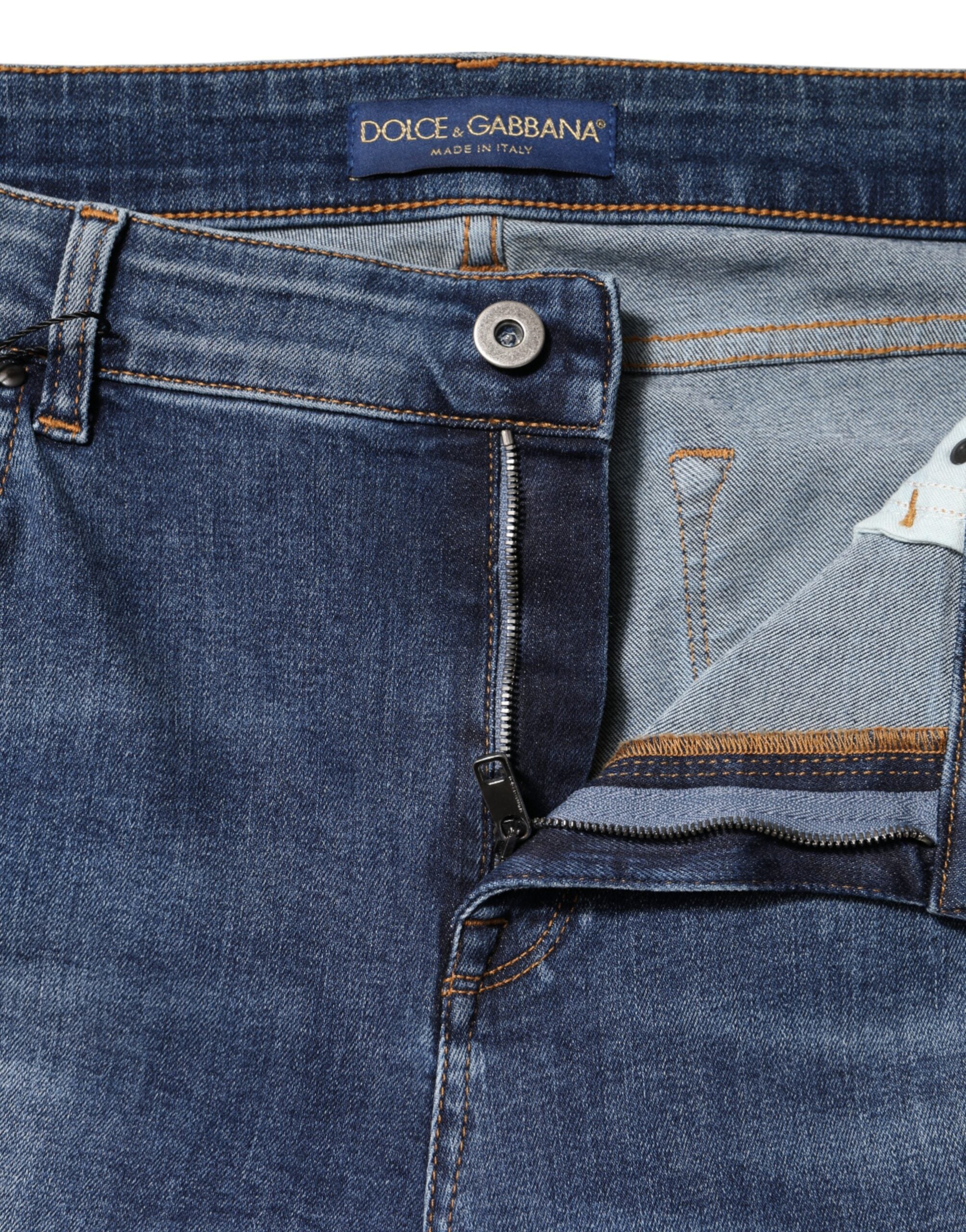 Dolce & Gabbana Blue Washed Cotton Low Waist Denim Jeans