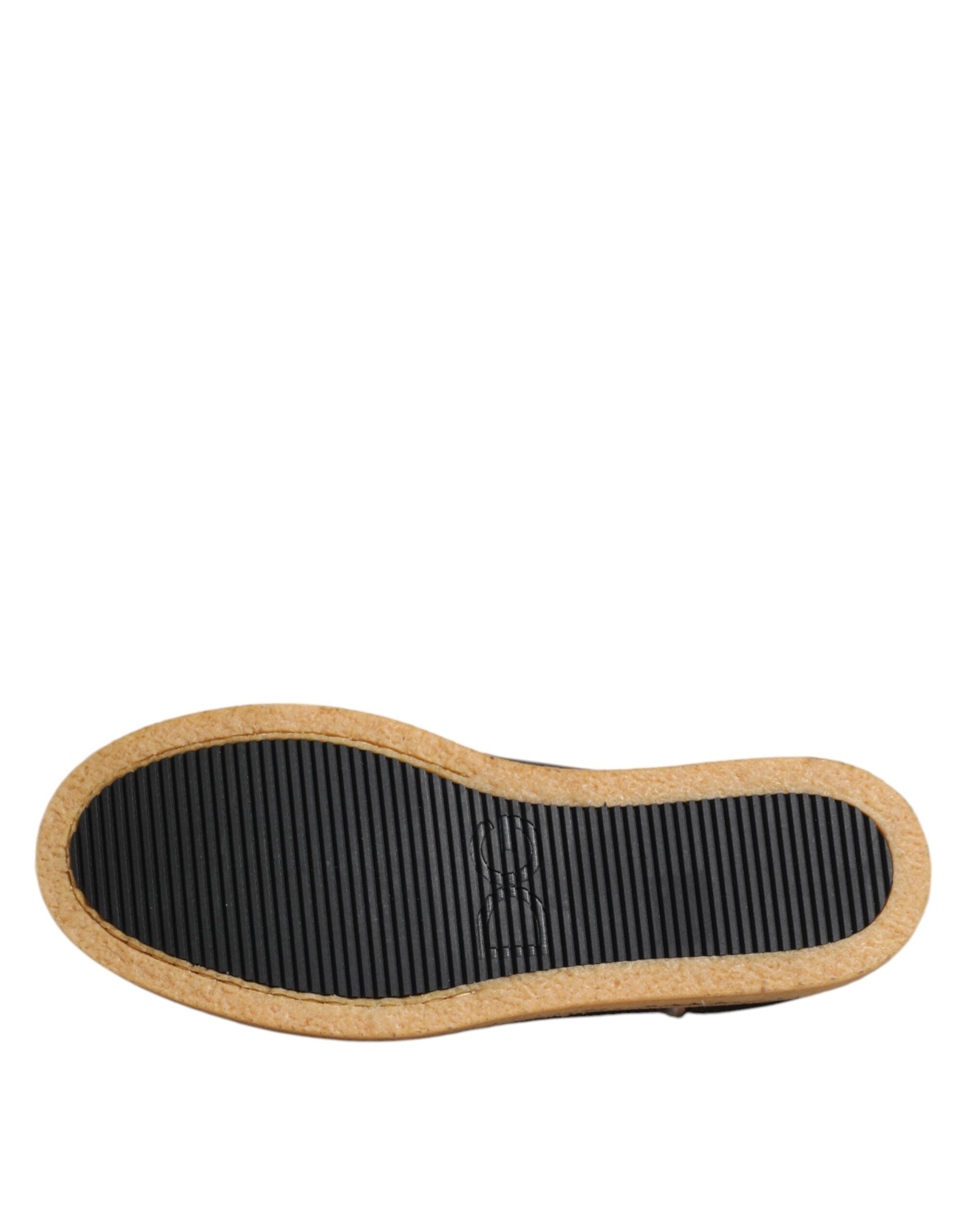 Dolce & Gabbana Brown White Calfskin Leather Loafers Shoes