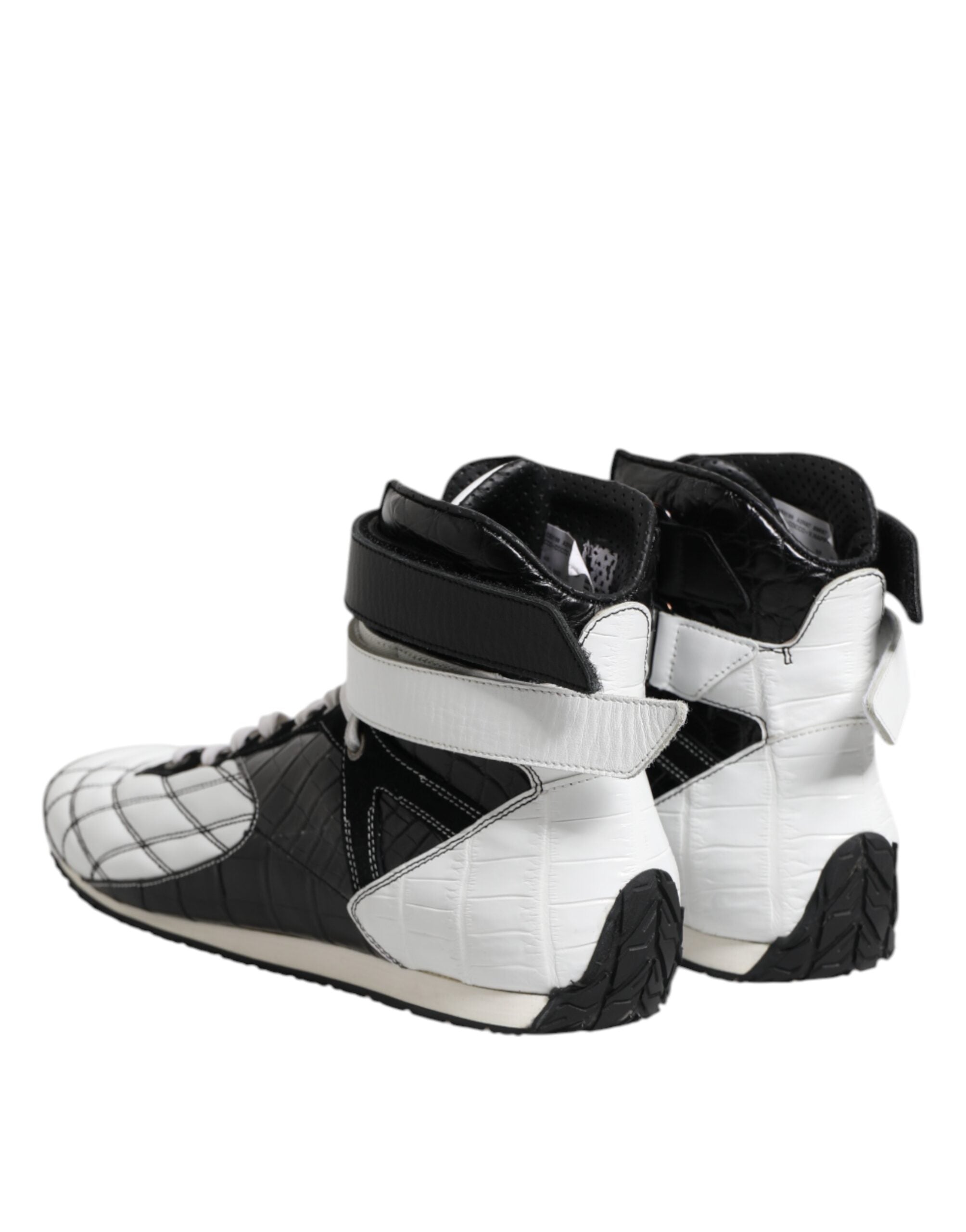 Dolce & Gabbana Black White Leather High Top Sneakers Shoes