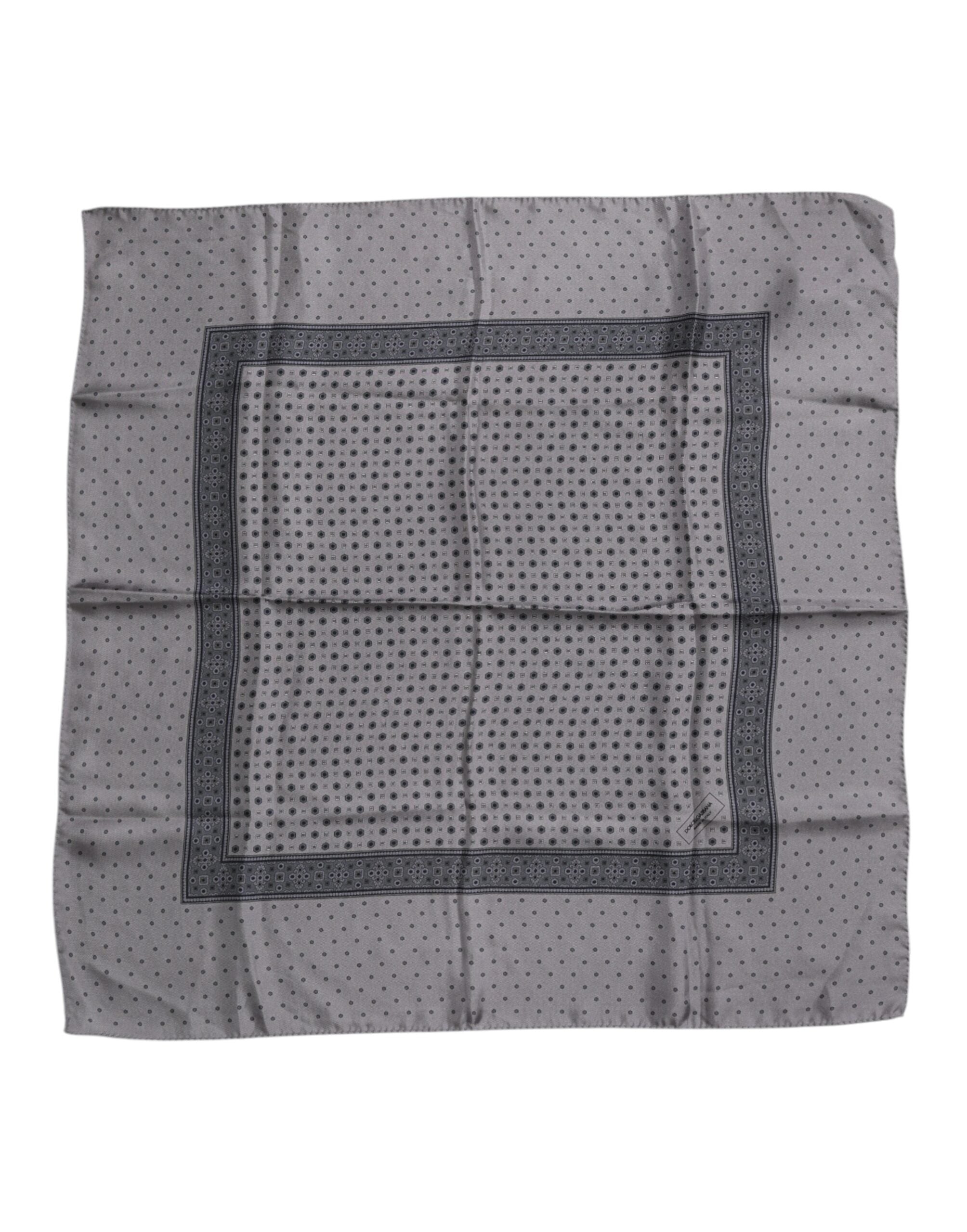 Dolce & Gabbana Gray Polka Dot Silk Square Men Foulard Scarf