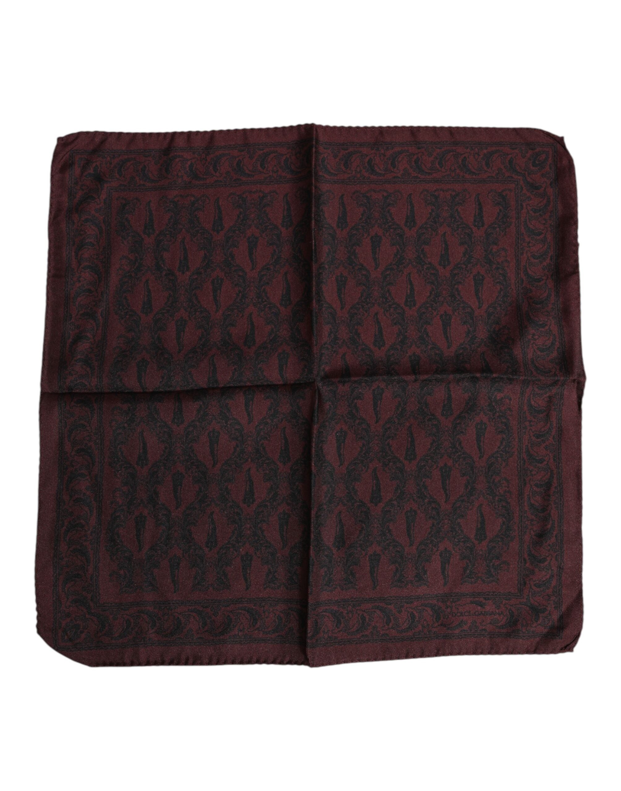 Dolce & Gabbana Maroon Black Printed Square Men Foulard Scarf