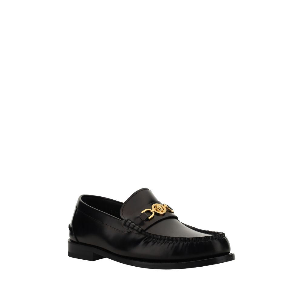 Versace Black Calf Leather Bos Taurus Slip-On Loafers