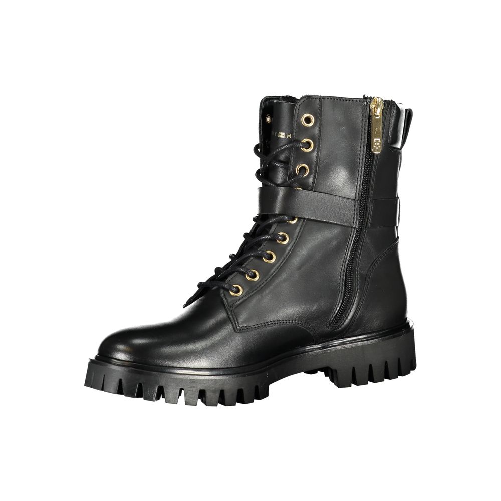 Tommy Hilfiger Black Leather Women Boot