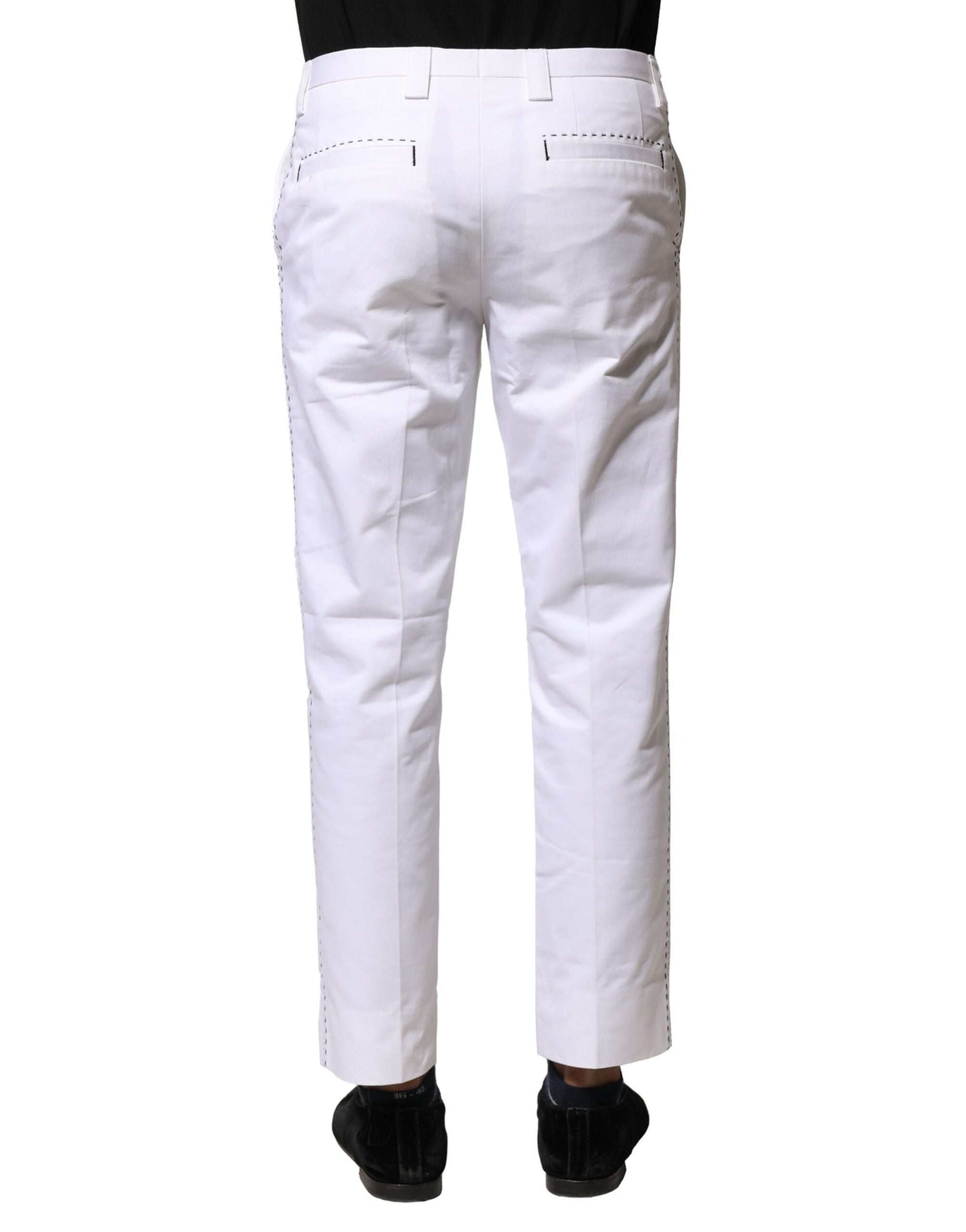 Dolce & Gabbana White Cotton Straight Logo Men Pants