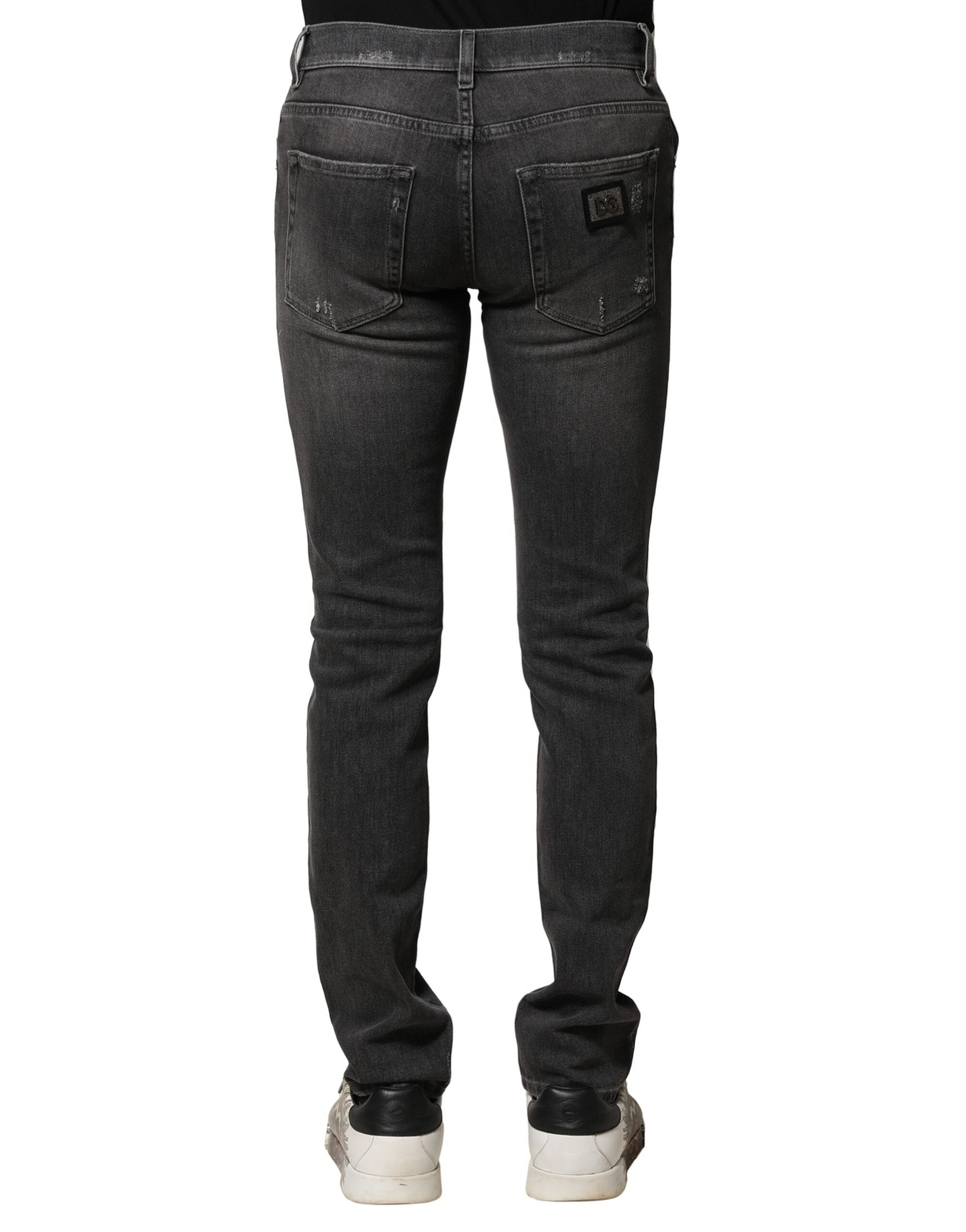 Dolce & Gabbana Black Washed Tattered Slim Fit Denim Jeans
