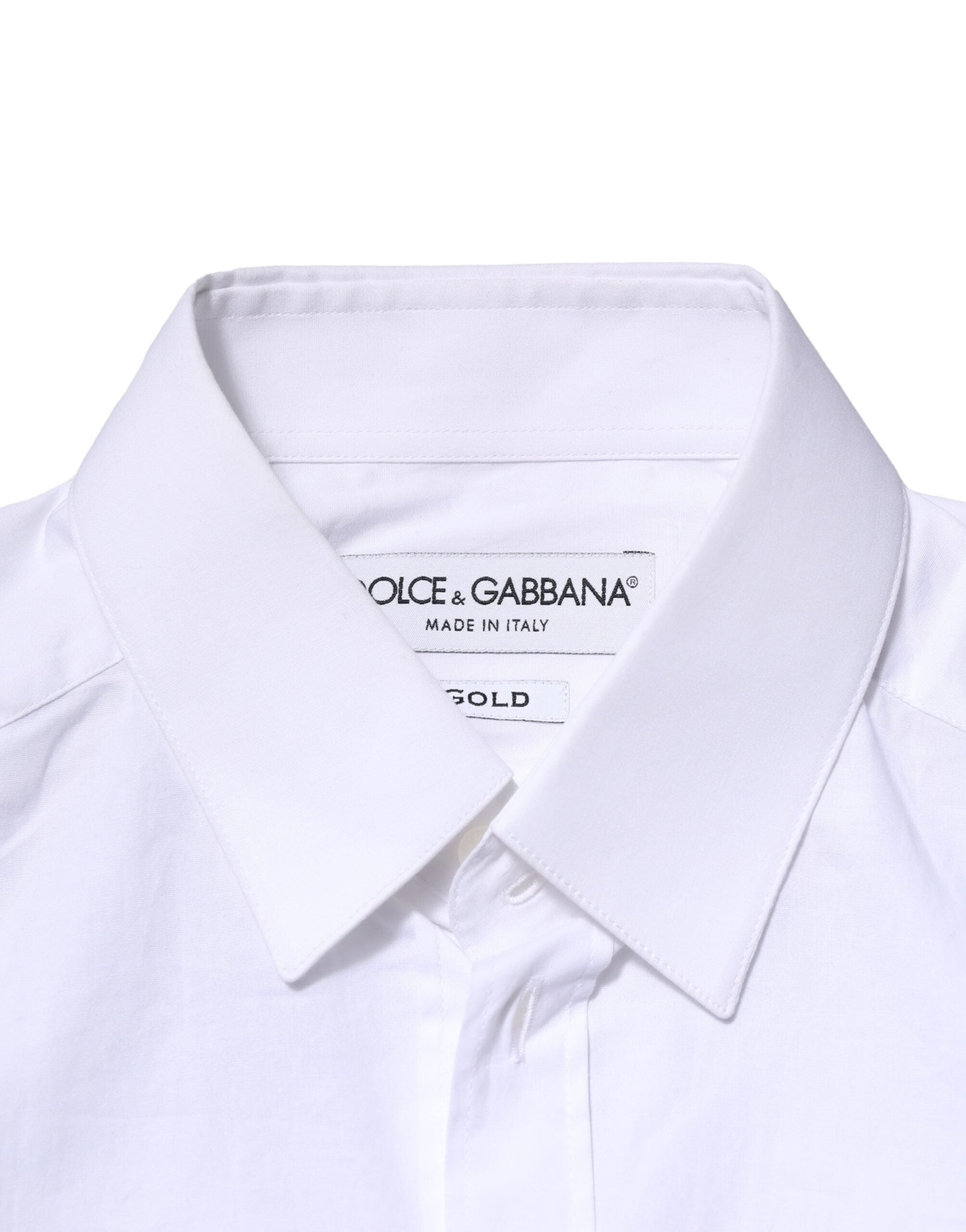 Dolce & Gabbana White Cotton GOLD Long Sleeves Dress Shirt