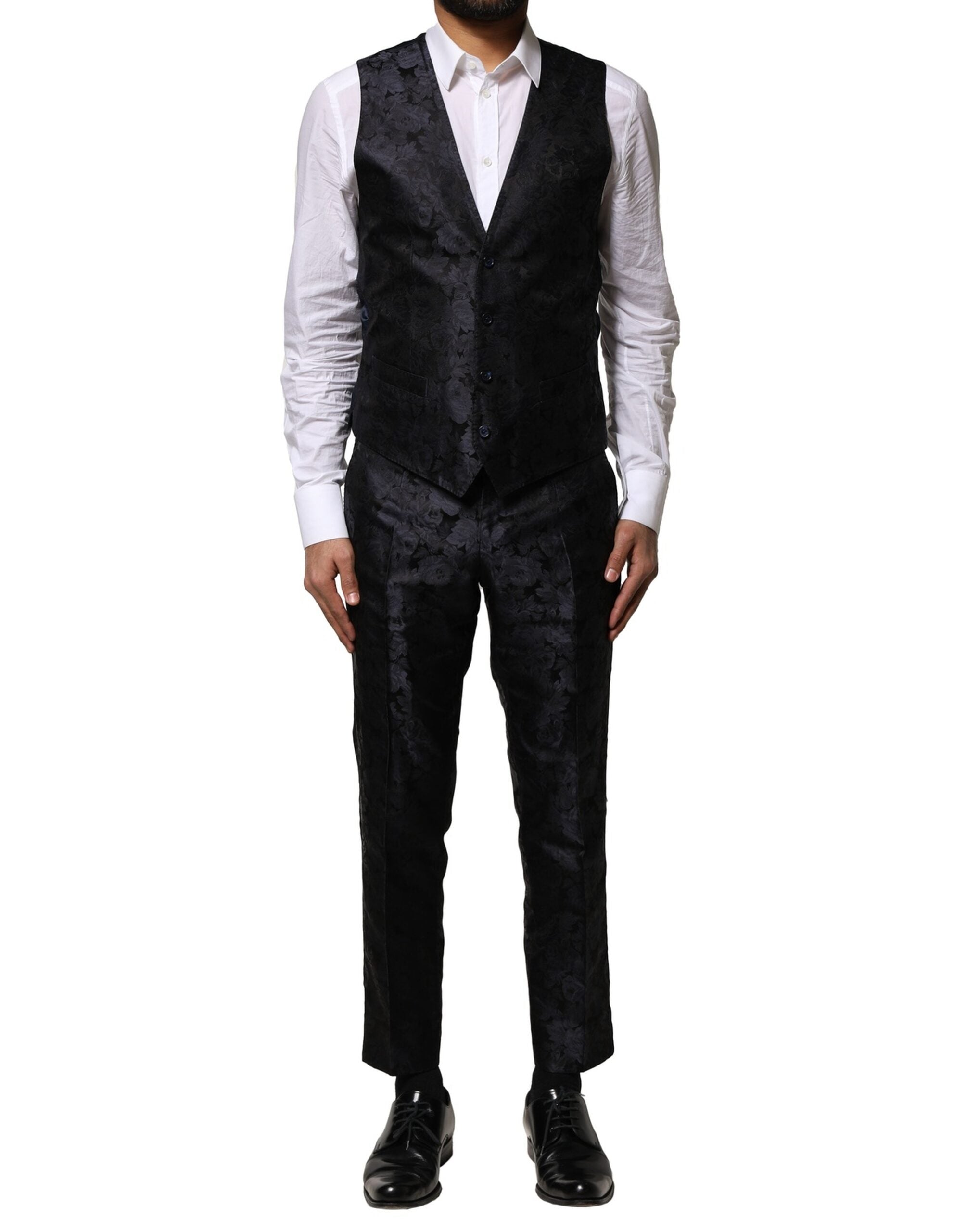 Dolce & Gabbana Black Jacquard 3 Piece Single Breasted Suit