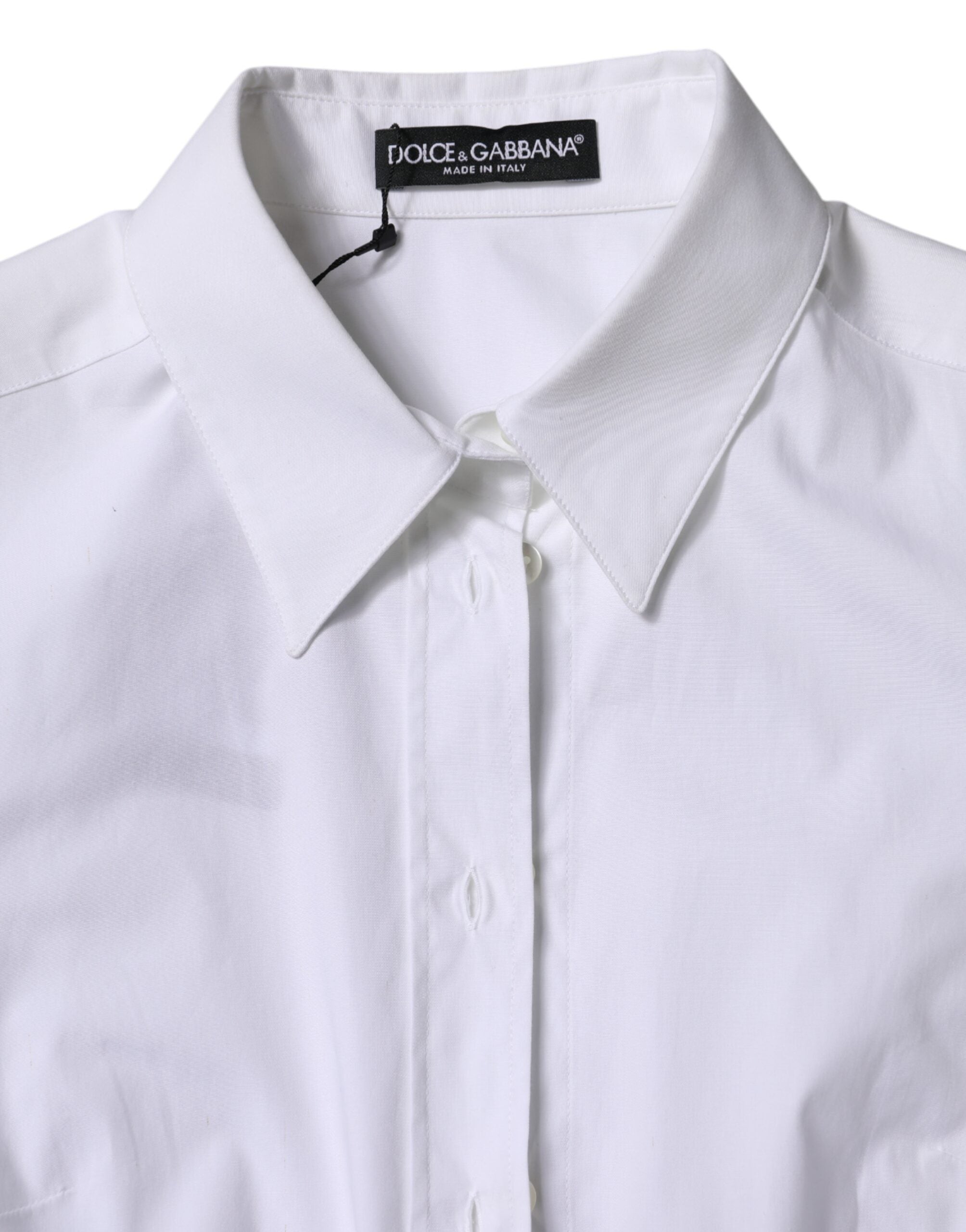 Dolce & Gabbana White Cotton Collared Long Sleeves Shirt Top