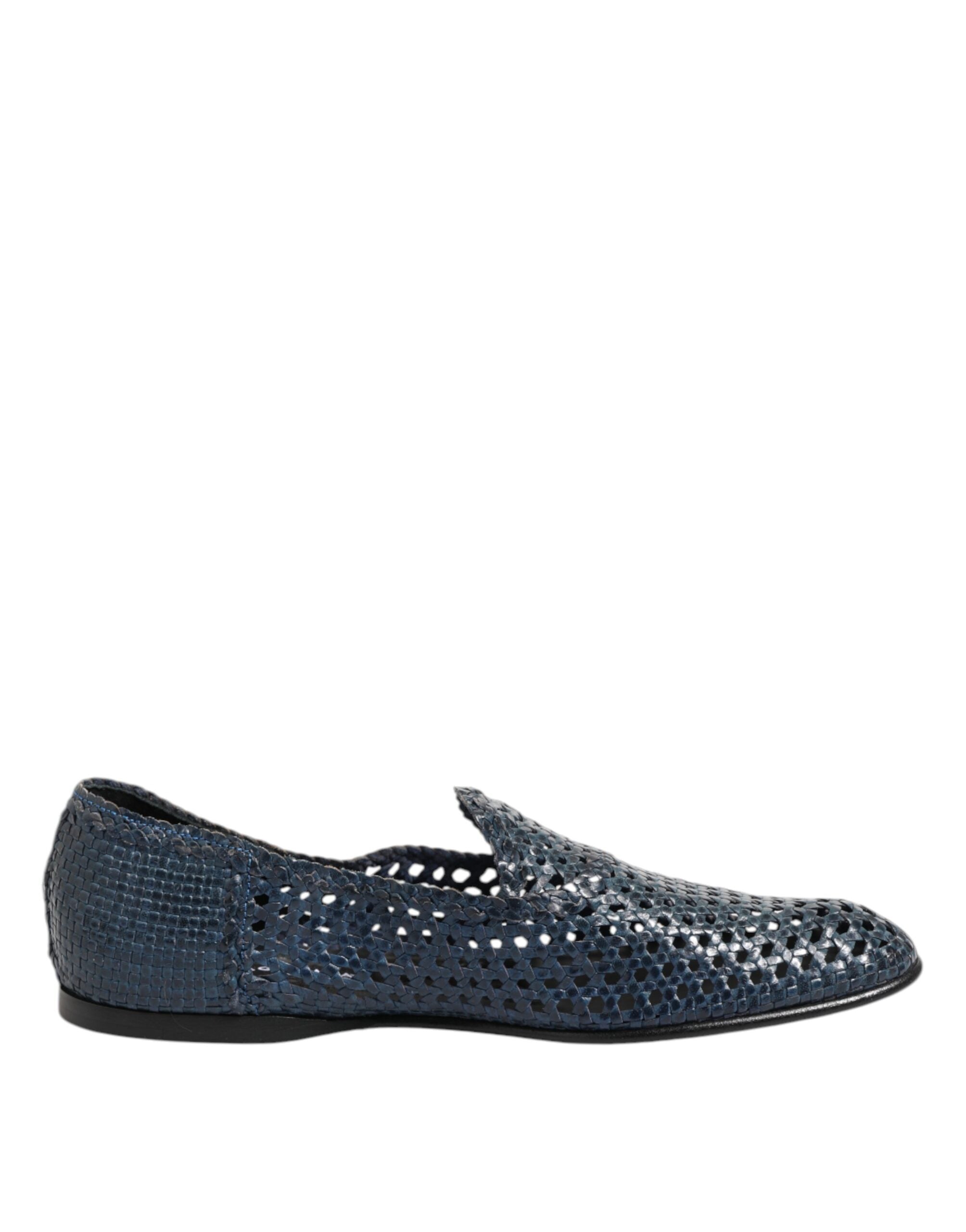 Dolce & Gabbana Blue Woven Leather Slip On Loafers Shoes