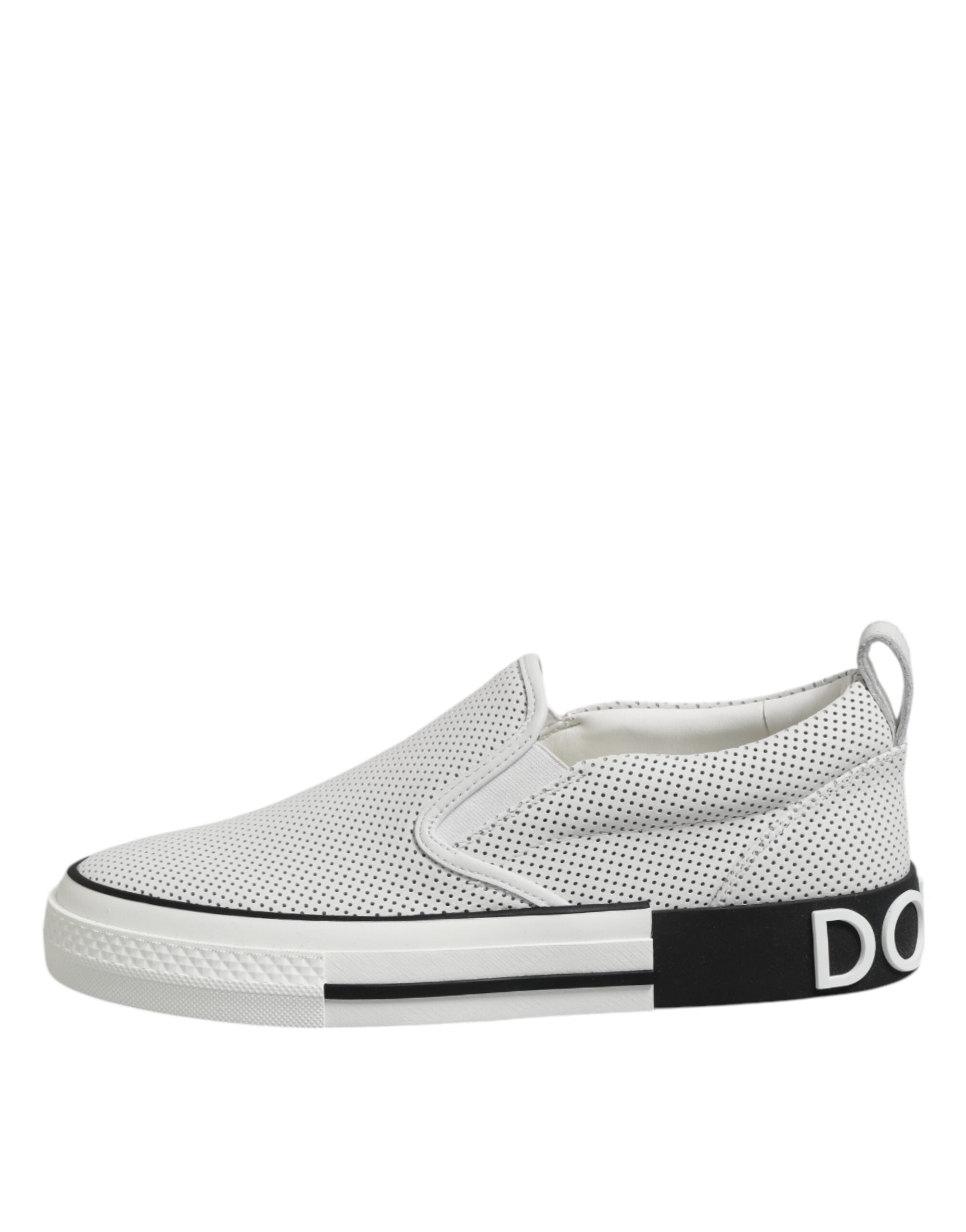 Dolce & Gabbana White Dotted Leather Slip On Men Sneakers Shoes