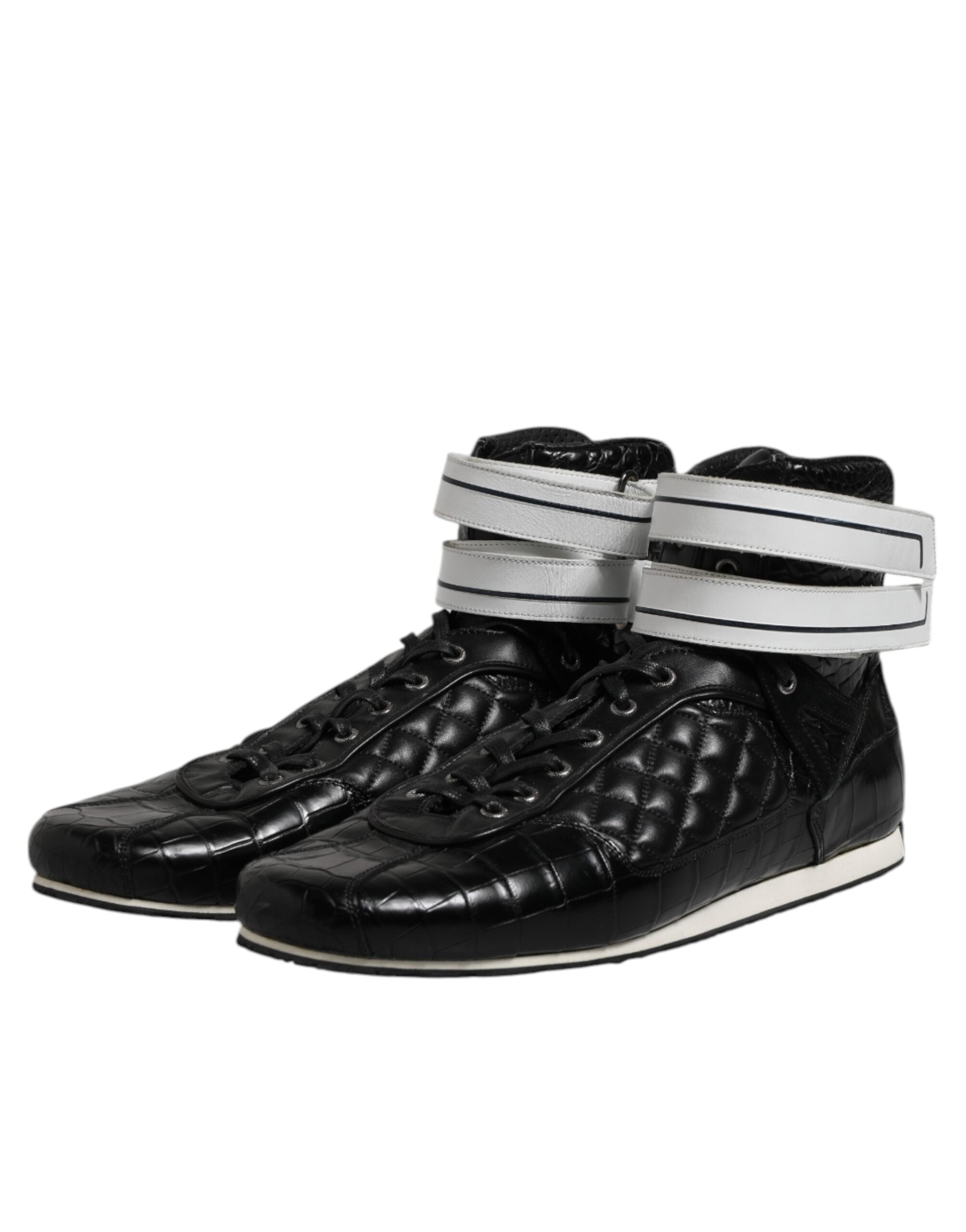 Dolce & Gabbana Black Quilted Leather Lace Up Sneakers Shoes