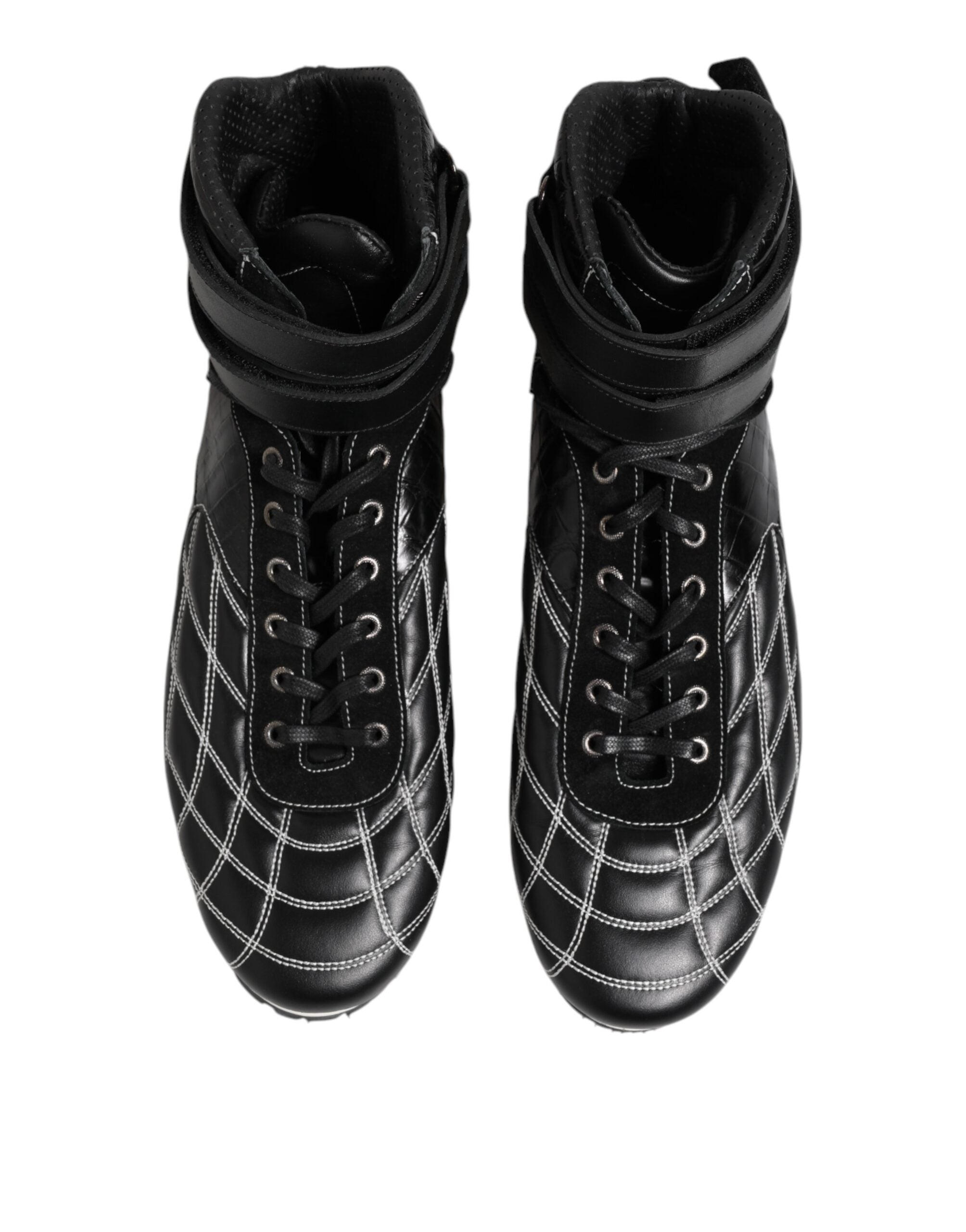 Dolce & Gabbana Black Quilted Leather Lace Up Sneakers Shoes