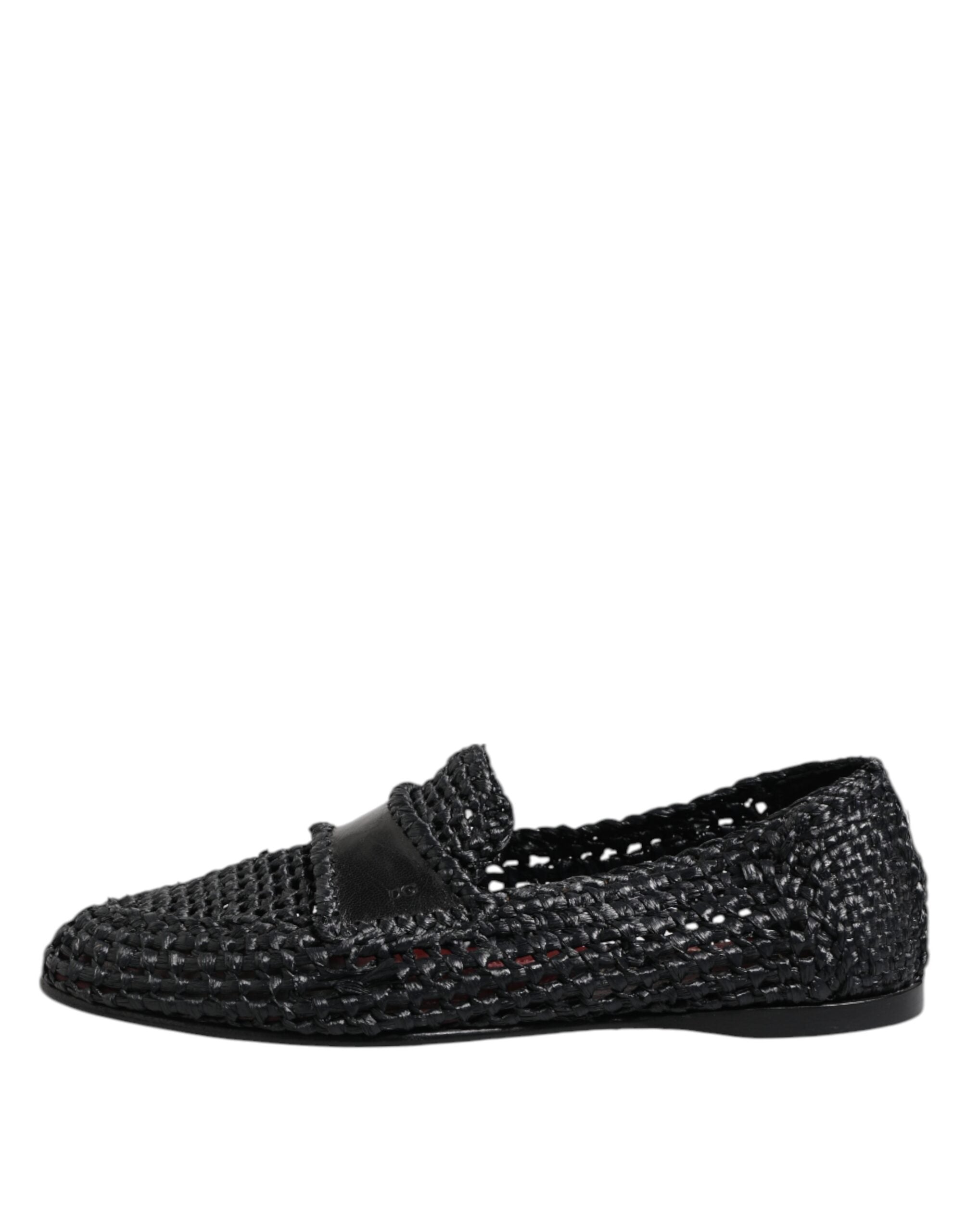 Dolce & Gabbana Black Woven Leather Slip On Loafers Men Shoes