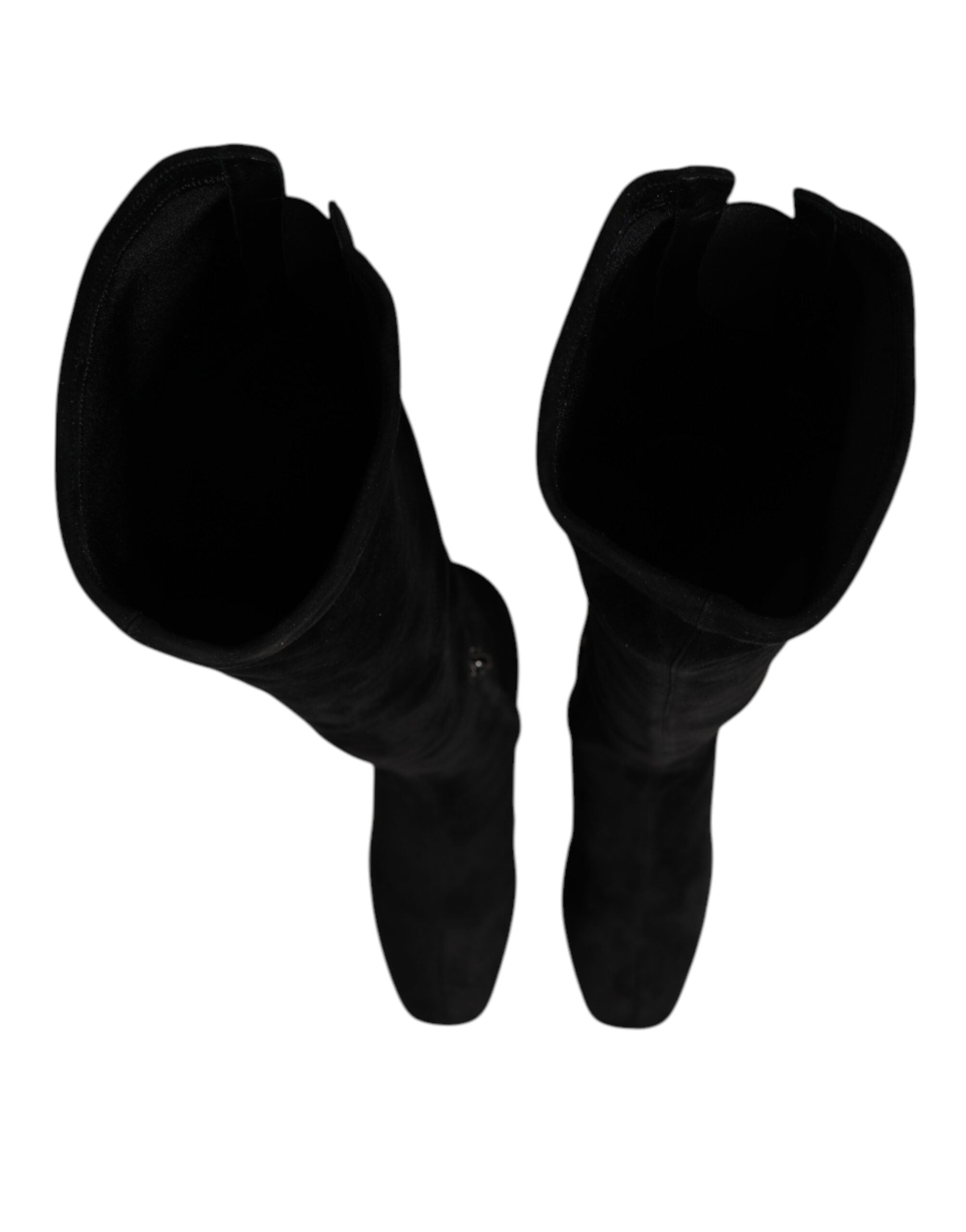 Dolce & Gabbana Black Suede Leather Knee High Boots Shoes