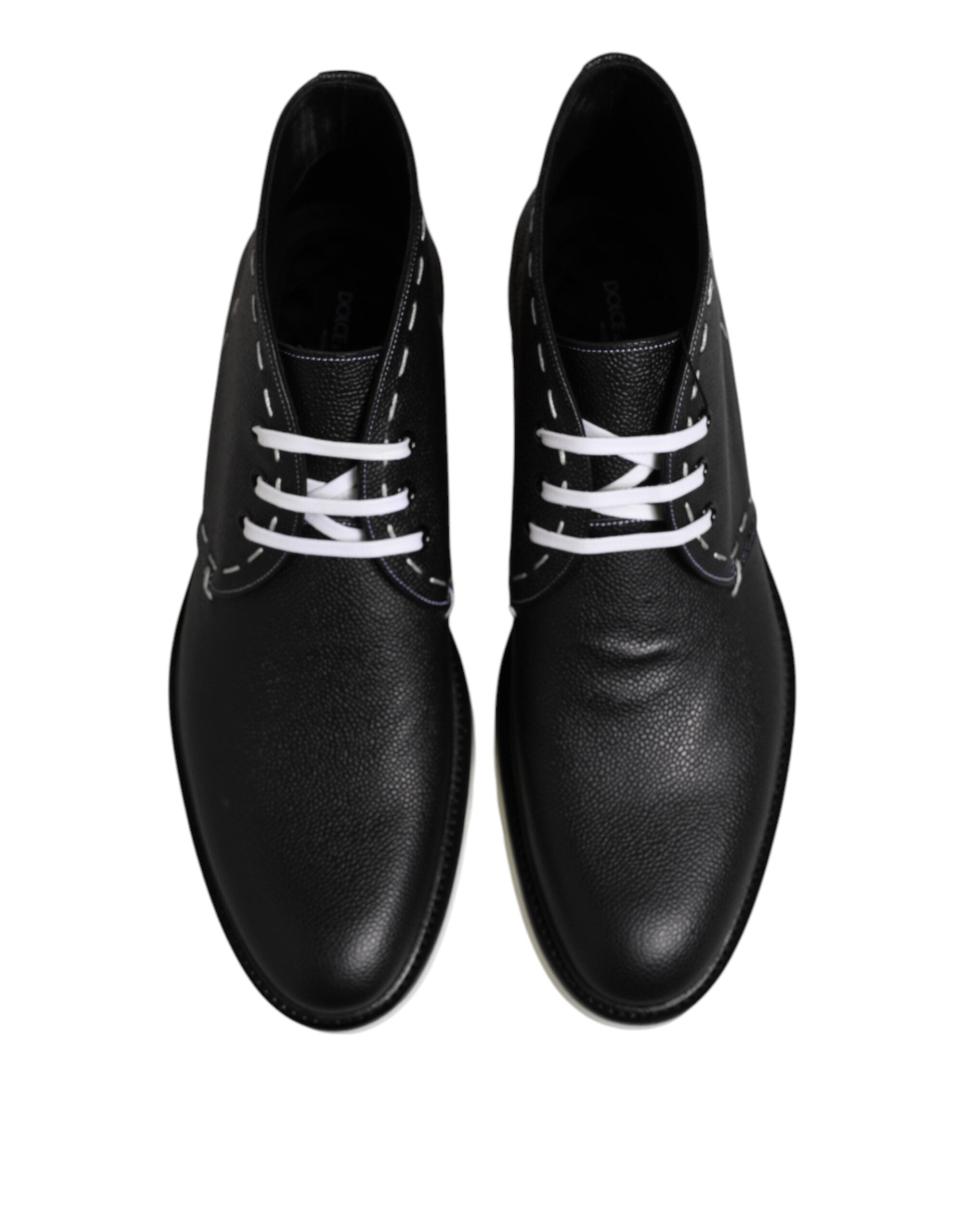 Dolce & Gabbana Black White Leather Ankle Boots Shoes