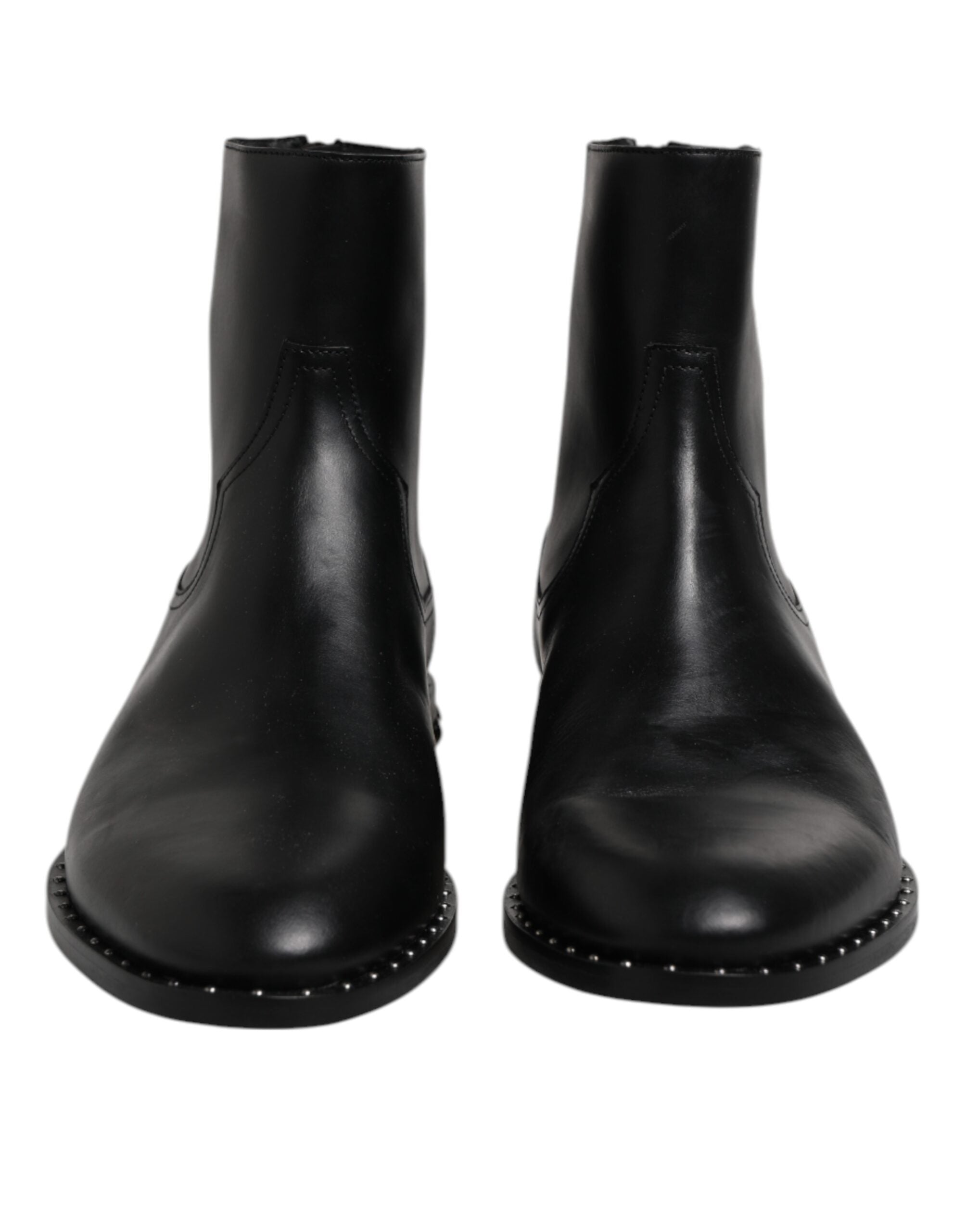 Dolce & Gabbana Black Leather Logo Ankle Boots Studded Shoes