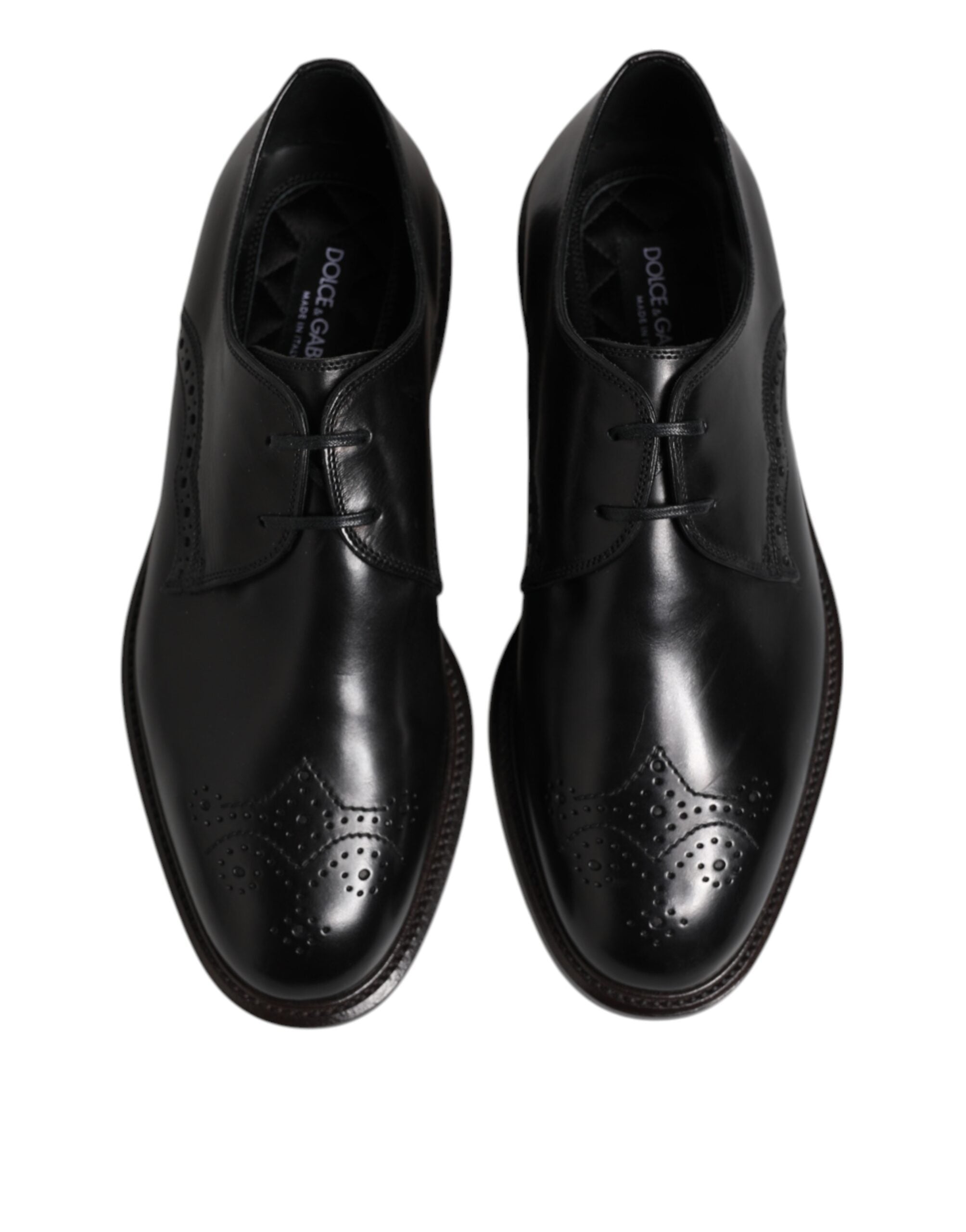 Dolce & Gabbana Black Leather Derby Wingtip Formal Shoes