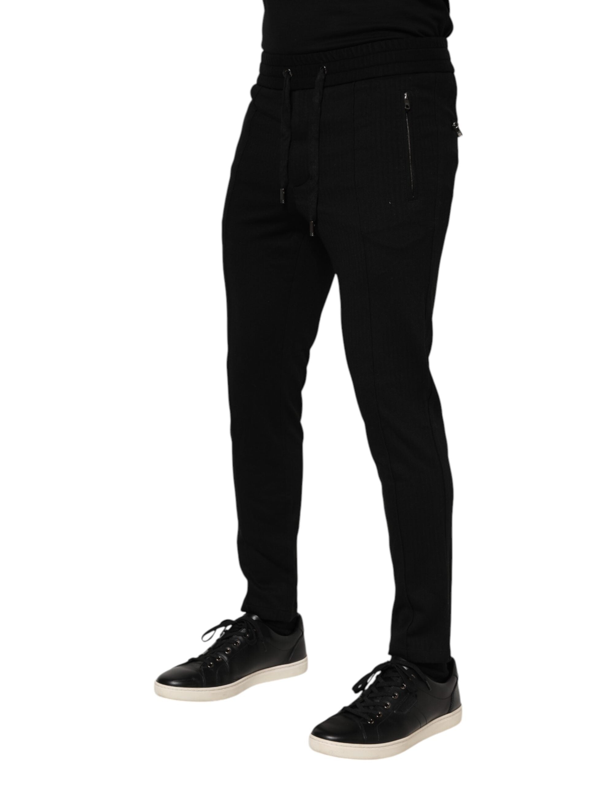 Dolce & Gabbana Black Viscose Drawstring Men Jogger Pants