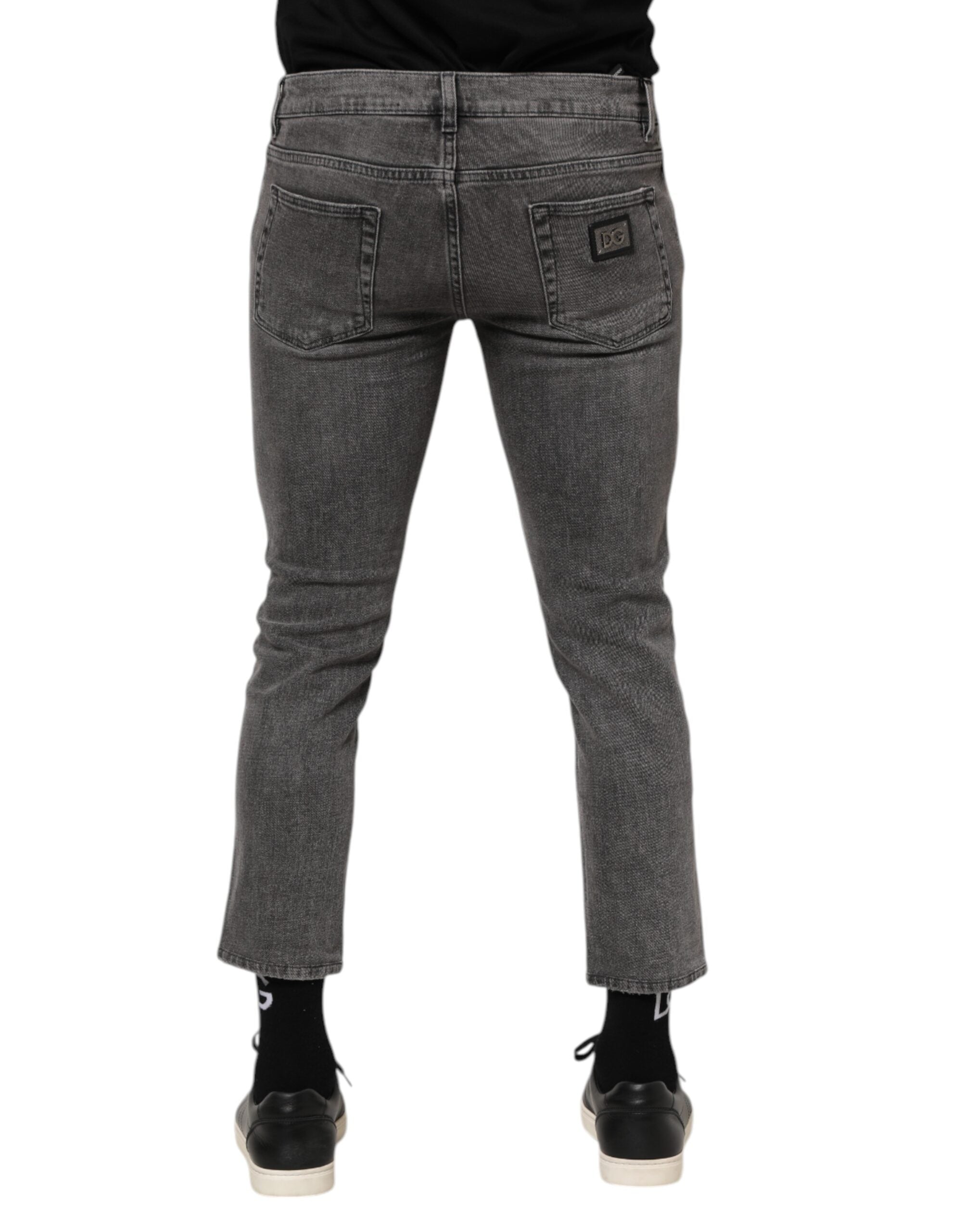 Dolce & Gabbana Gray Cotton Logo Plaque Men Denim Jeans